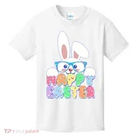 Cute Happy Easter Bunny Rabbit With Glasses Kids T-Shirt thumb 0