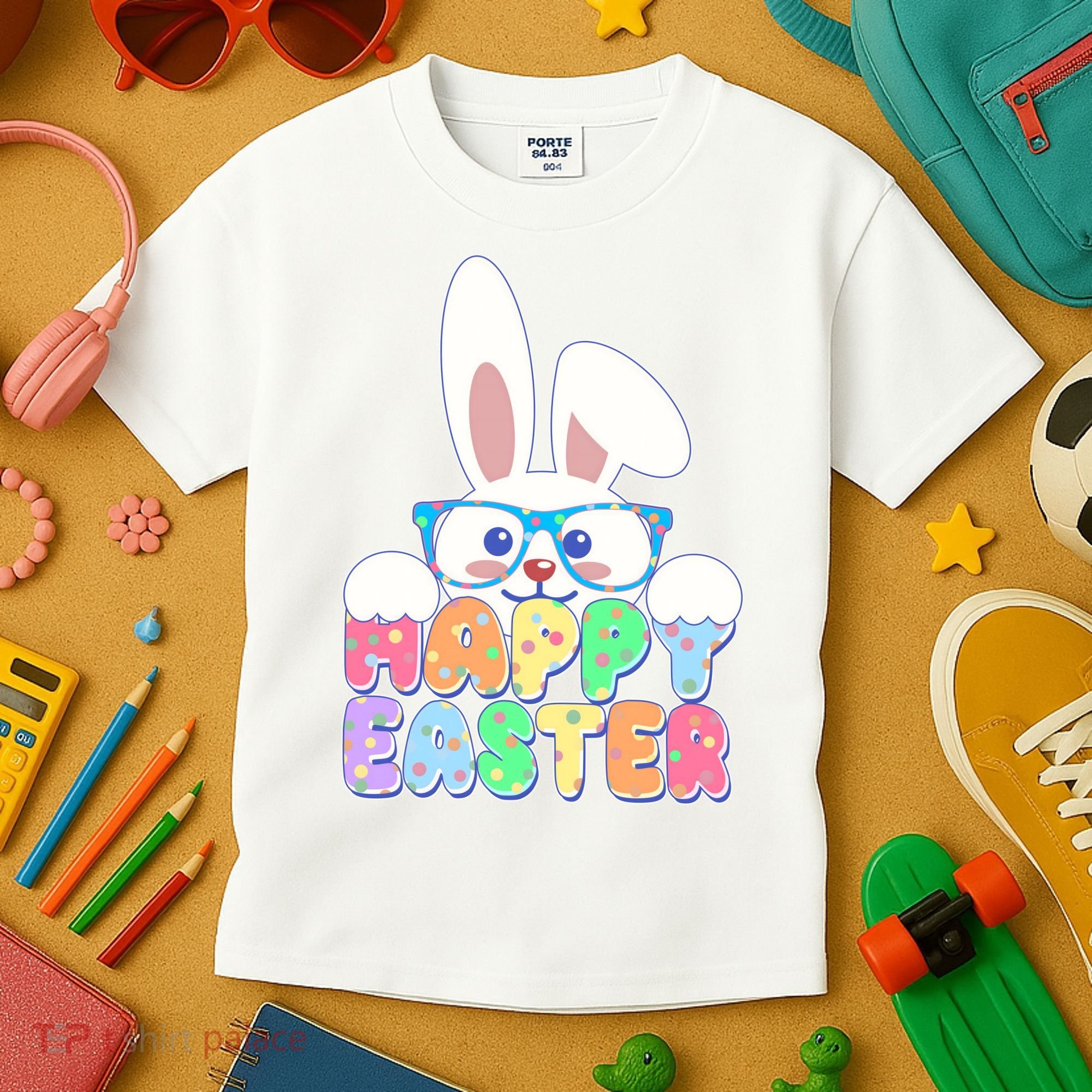 Cute Happy Easter Bunny Rabbit With Glasses Kids T-Shirt