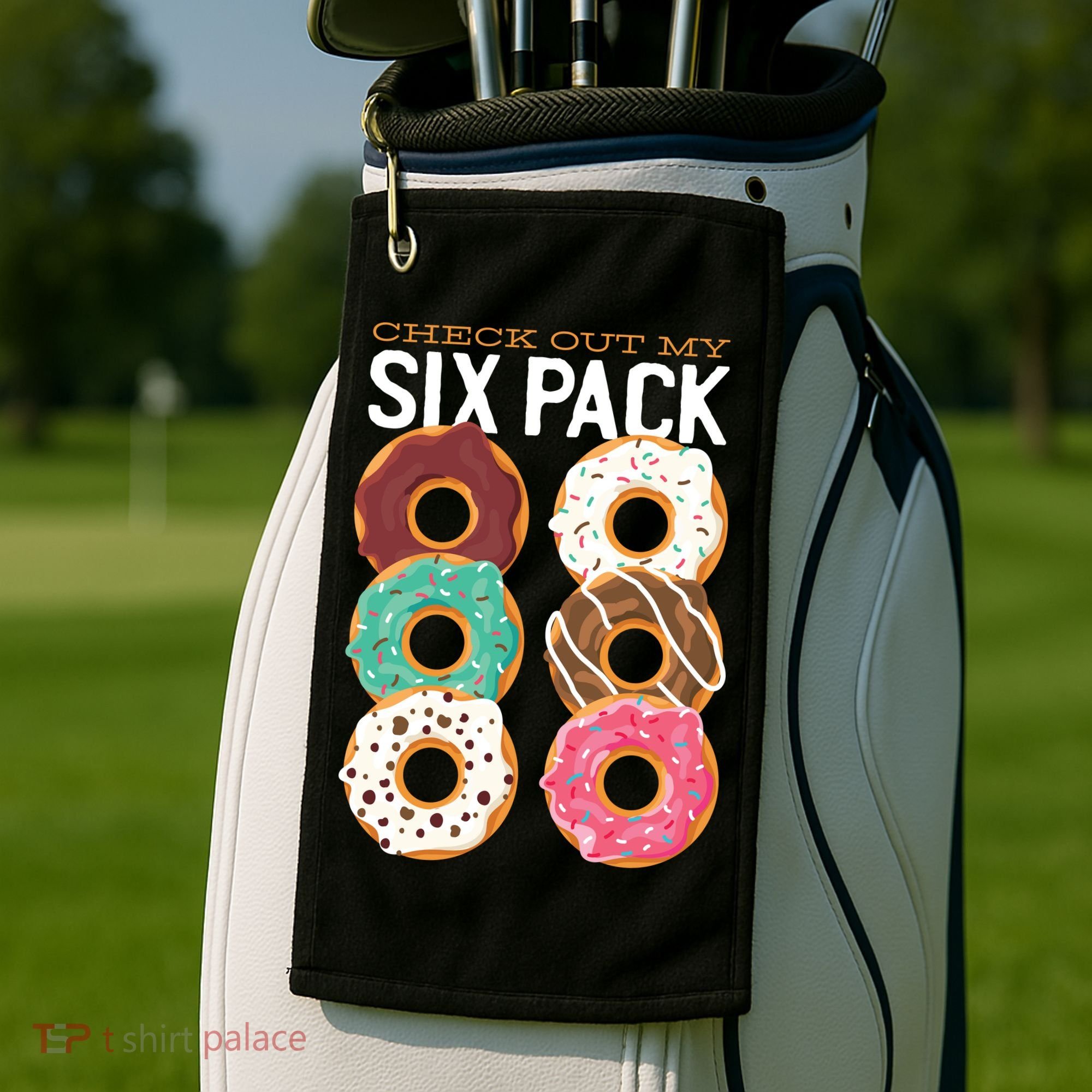 Check Out My Donut Six Pack Golf Towel