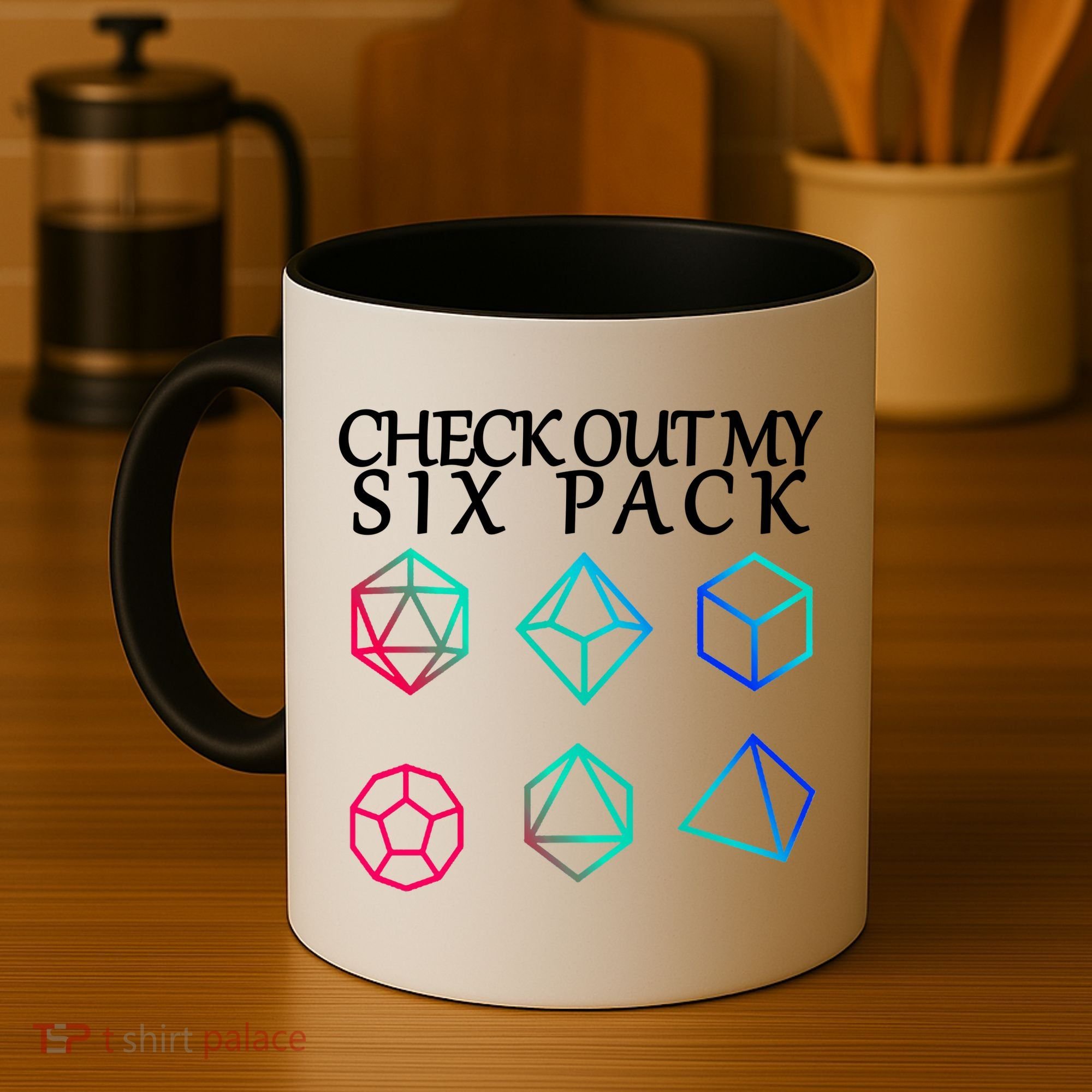 Check Out My Six Pack Dice For Dragons Coffee Mug