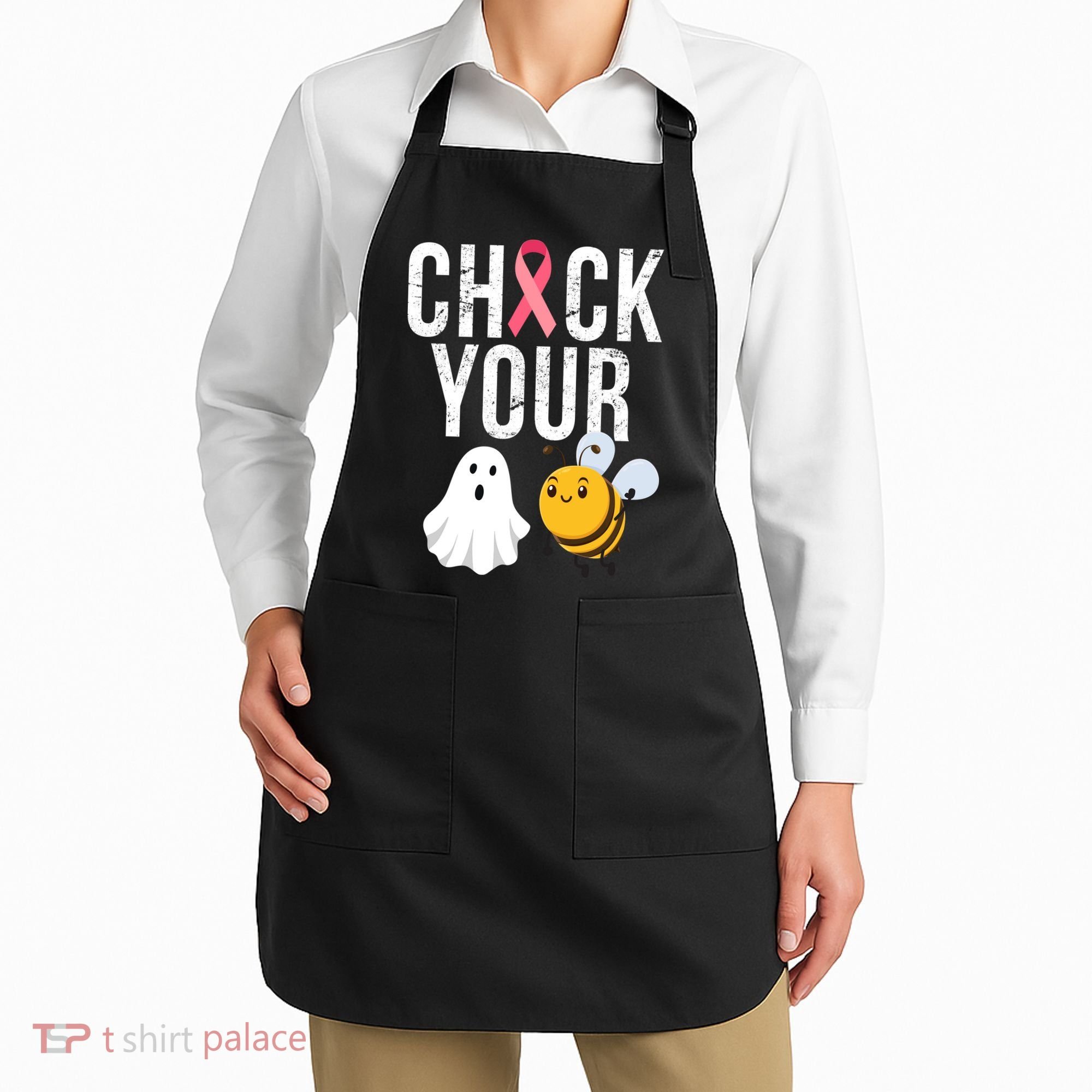 Check Your Boo Bees Breast Cancer Halloween Apron