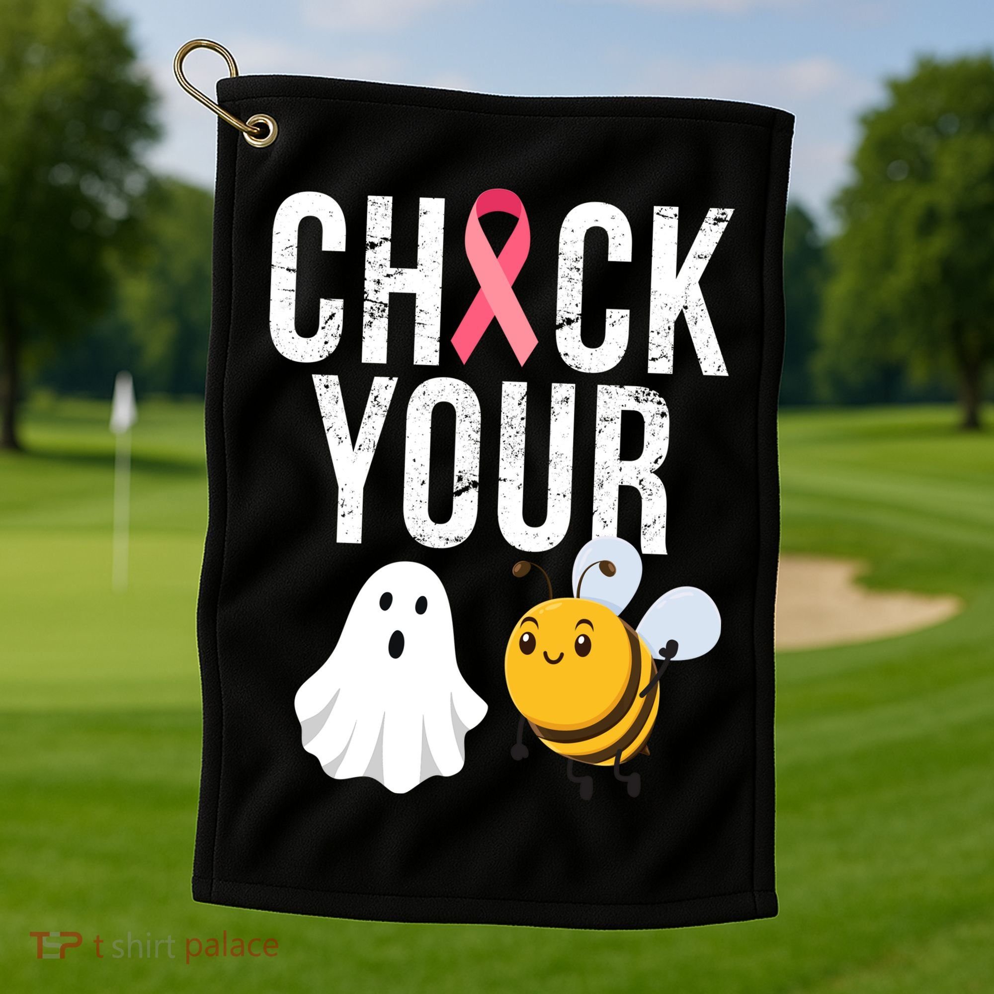 Check Your Boo Bees Breast Cancer Halloween Golf Towel