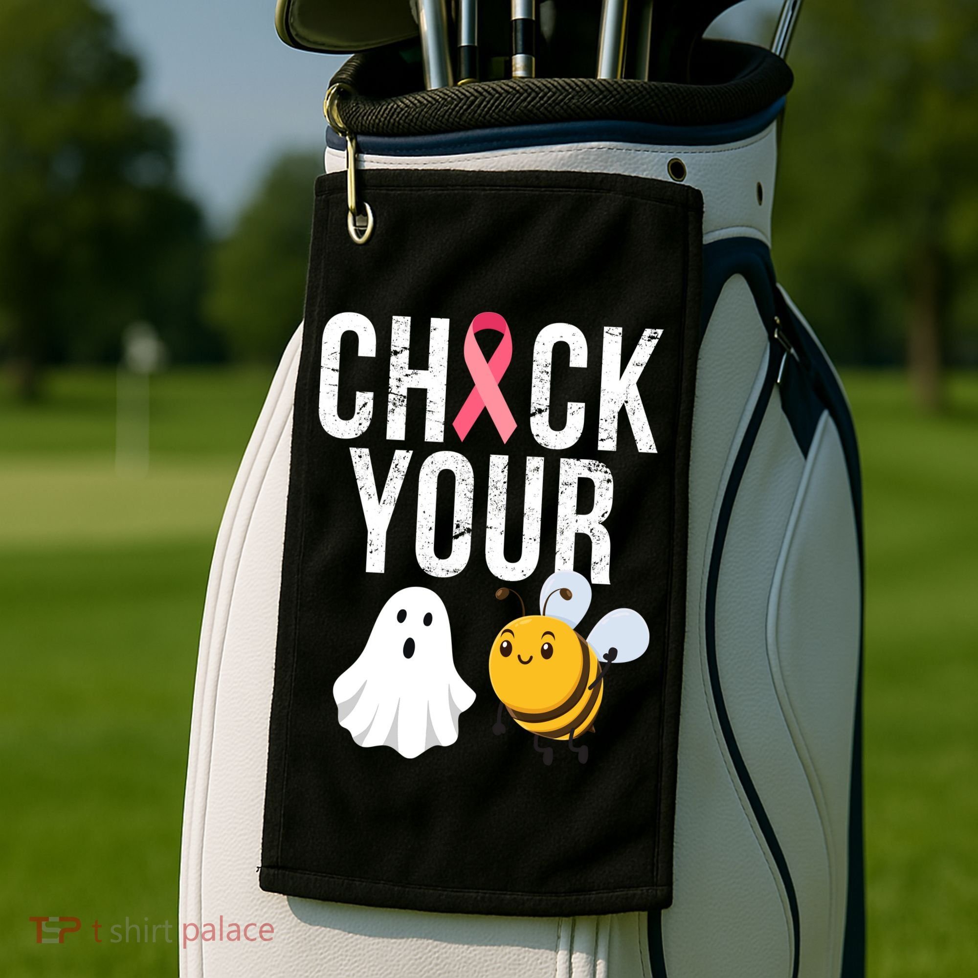 Check Your Boo Bees Breast Cancer Halloween Golf Towel
