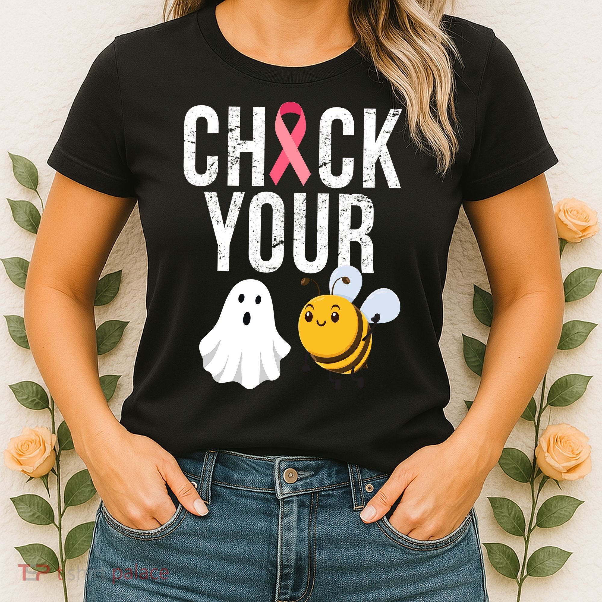 Check Your Boo Bees Breast Cancer Halloween Women's T-Shirt