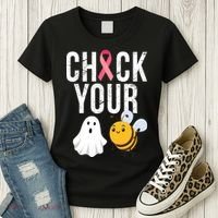 Check Your Boo Bees Breast Cancer Halloween Women's T-Shirt thumb 3