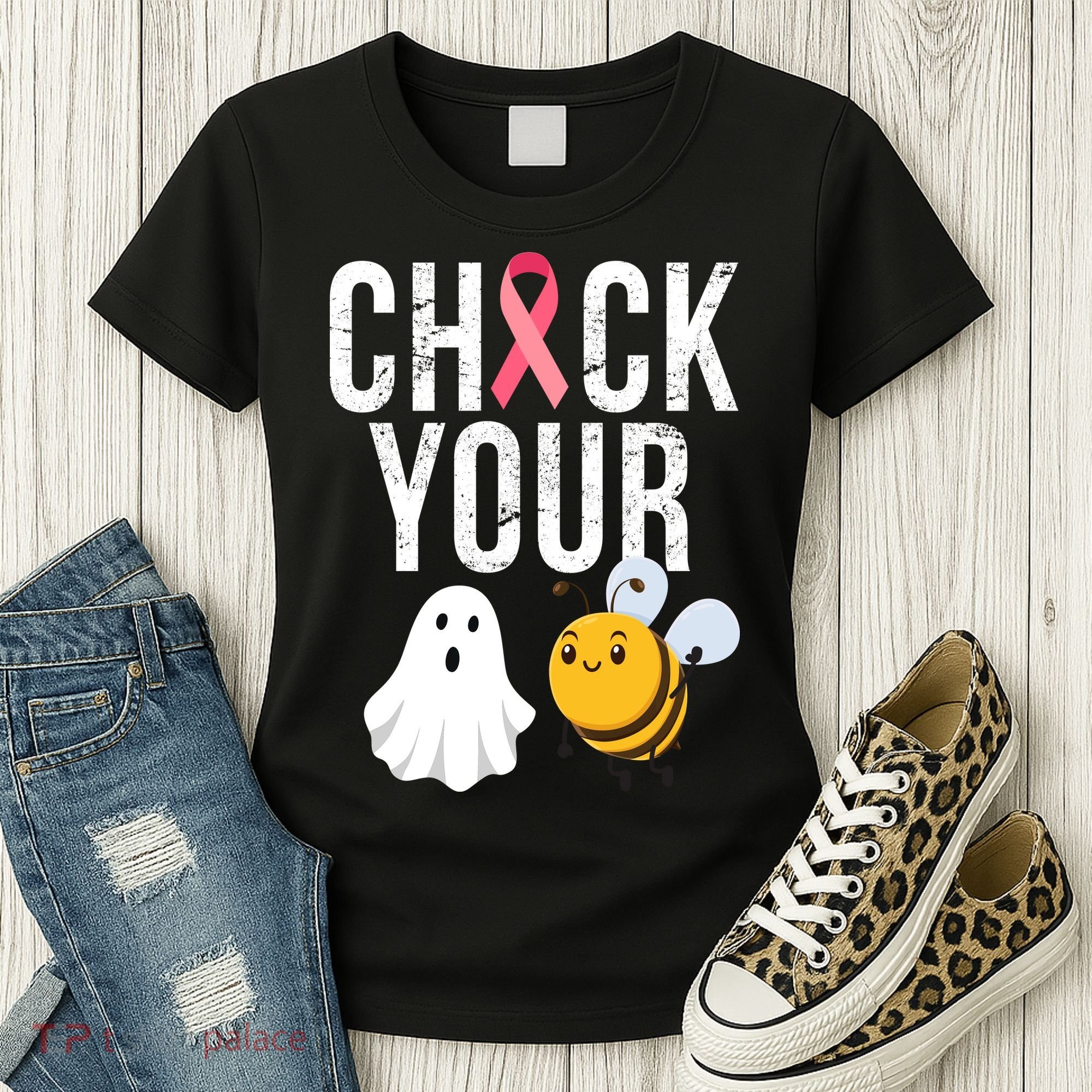 Check Your Boo Bees Breast Cancer Halloween Women's T-Shirt