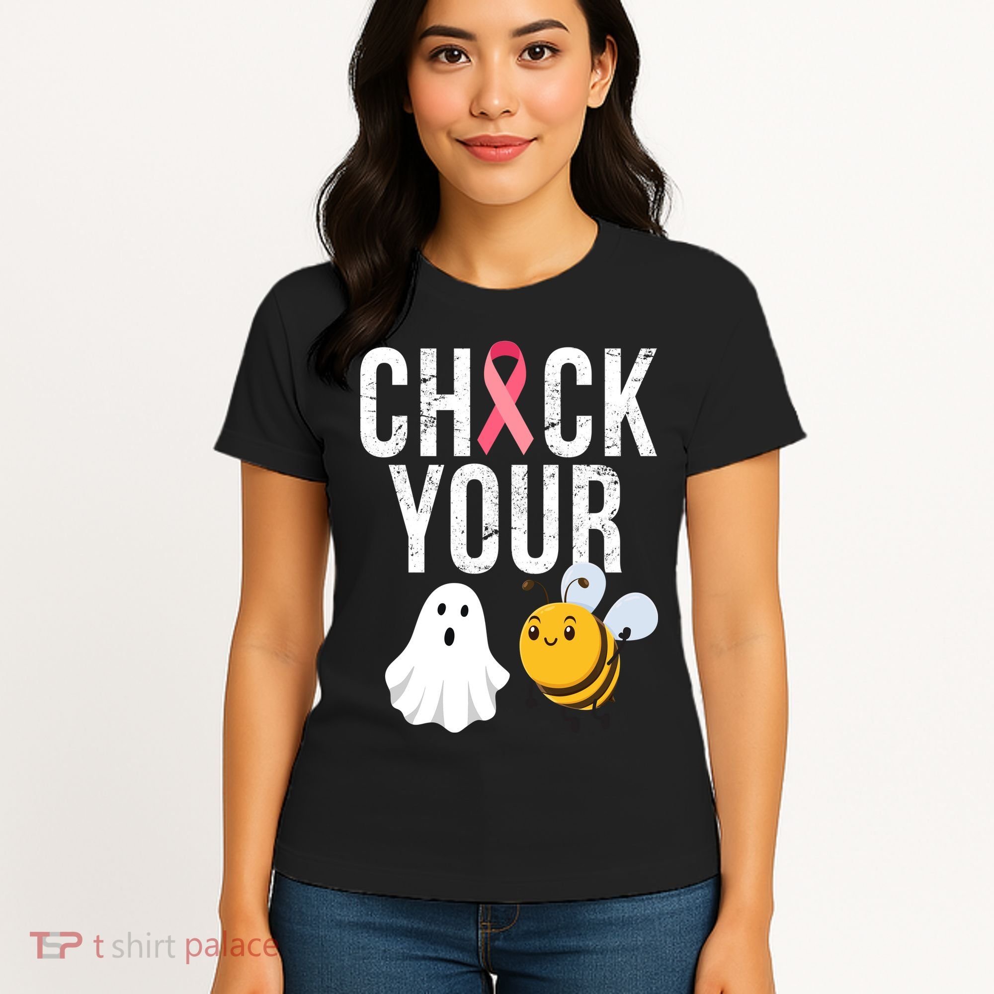 Check Your Boo Bees Breast Cancer Halloween Women's T-Shirt