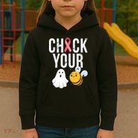 Check Your Boo Bees Breast Cancer Halloween Kids Hoodie thumb 3