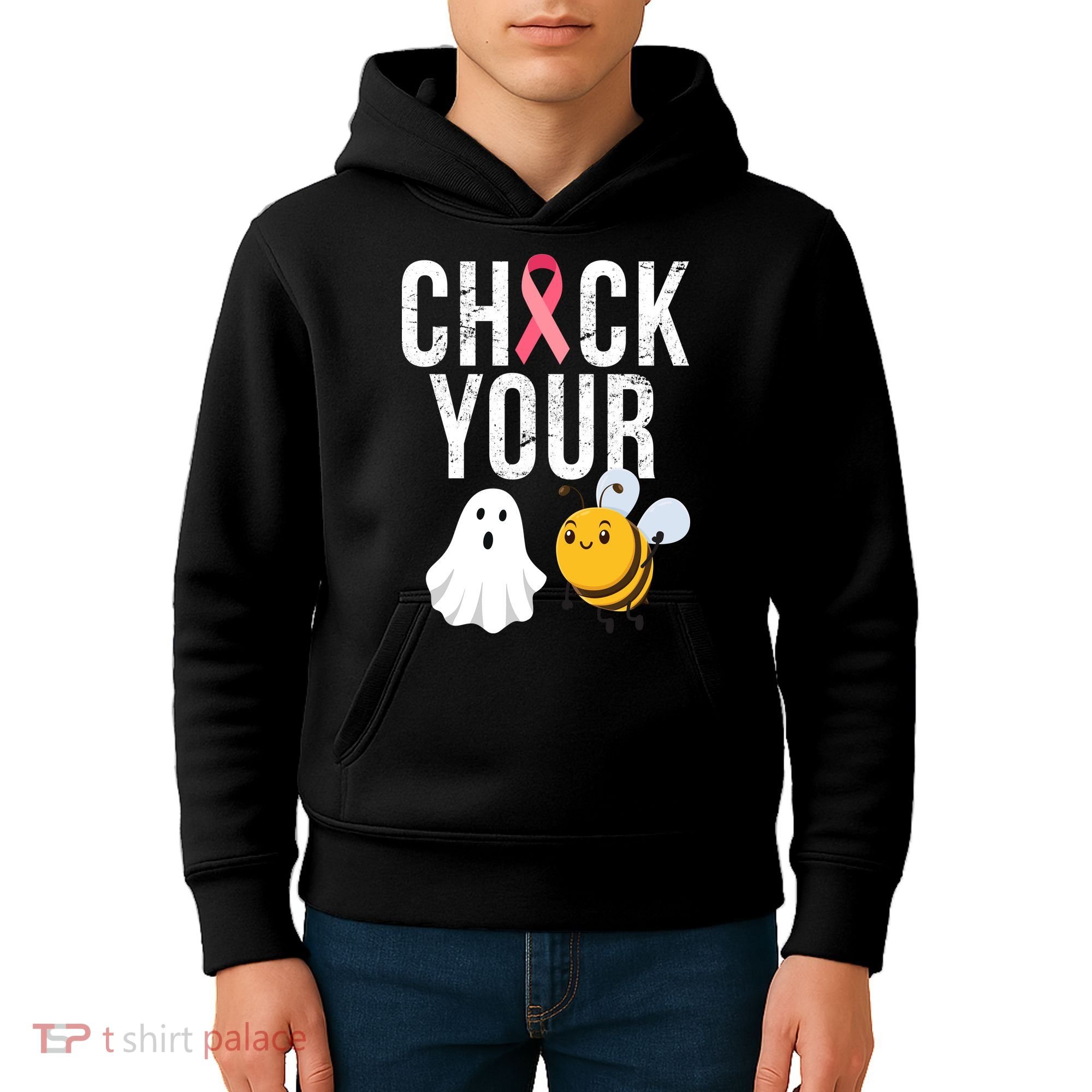 Check Your Boo Bees Breast Cancer Halloween Kids Hoodie