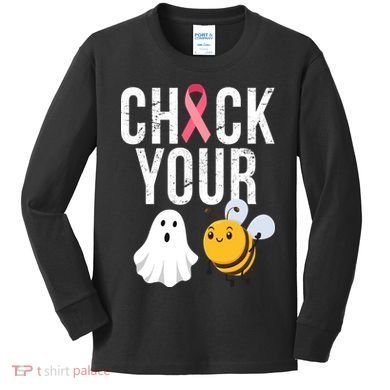 Check Your Boo Bees Breast Cancer Halloween Kids Long Sleeve Shirt