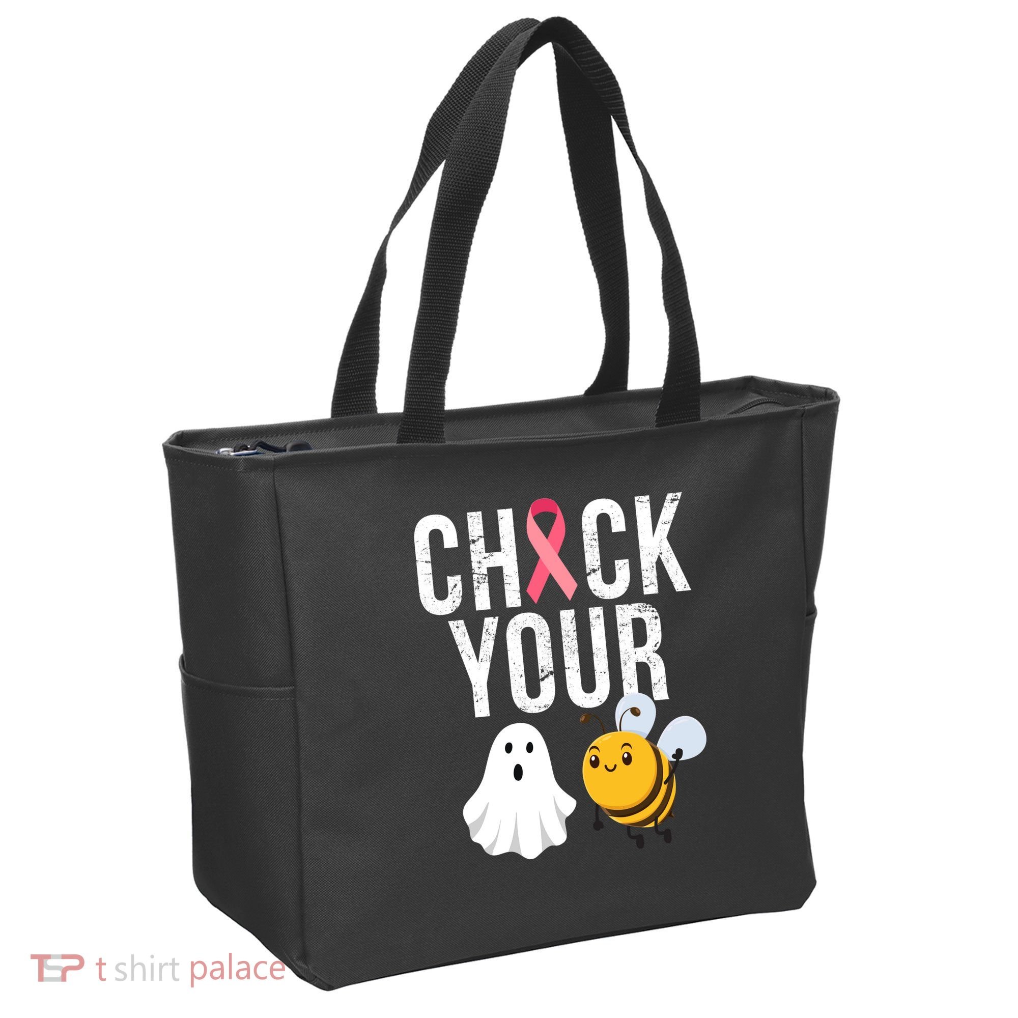 Check Your Boo Bees Breast Cancer Halloween Tote Bag