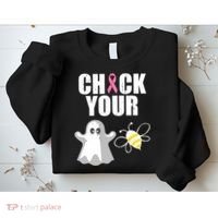 Check Your Boobies Breast Cancer Halloween Sweatshirt thumb 2