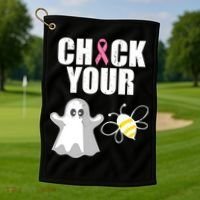 Check Your Boobies Breast Cancer Halloween Golf Towel thumb 1