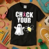 Check Your Boobies Breast Cancer Halloween Kids T-Shirt thumb 3