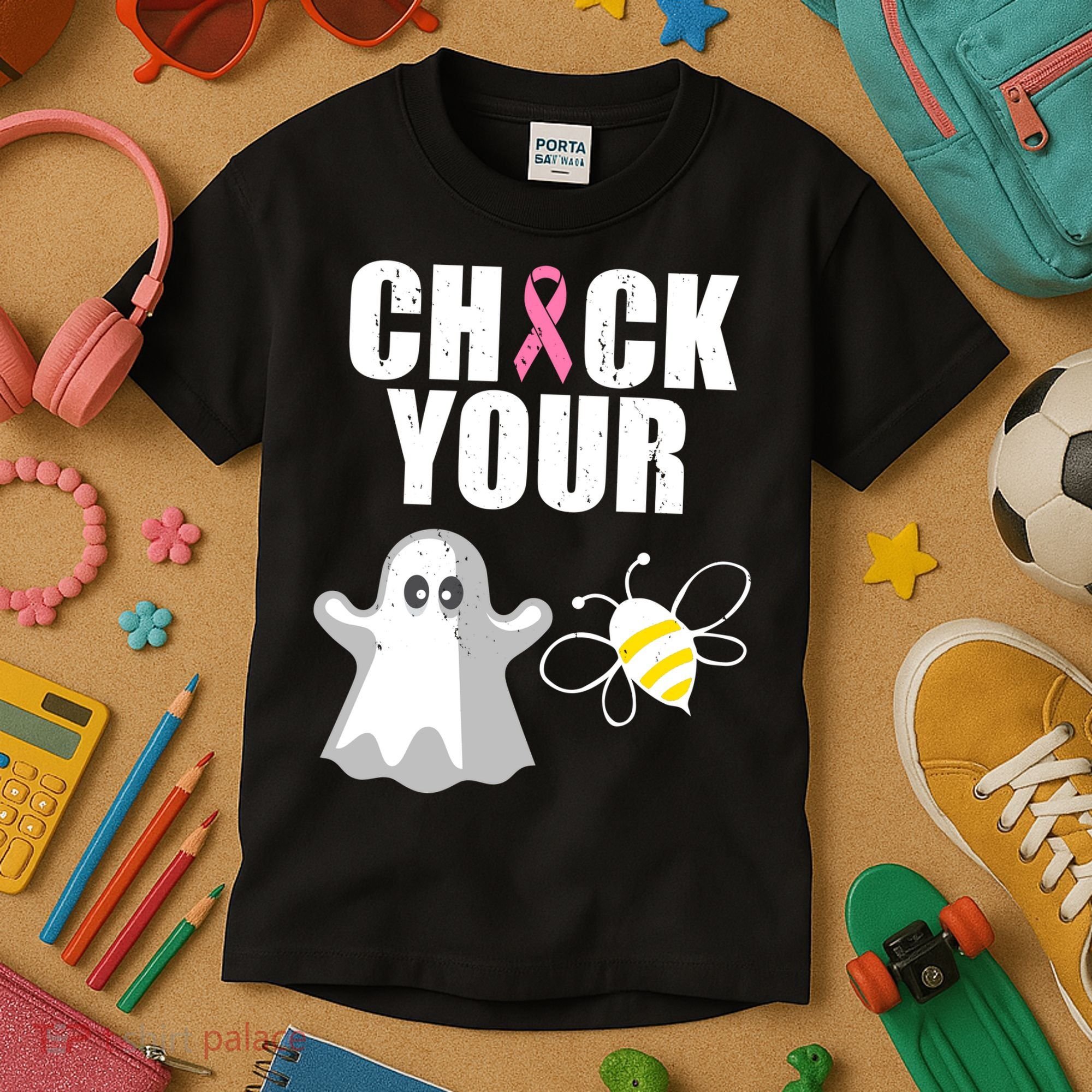 Check Your Boobies Breast Cancer Halloween Kids T-Shirt