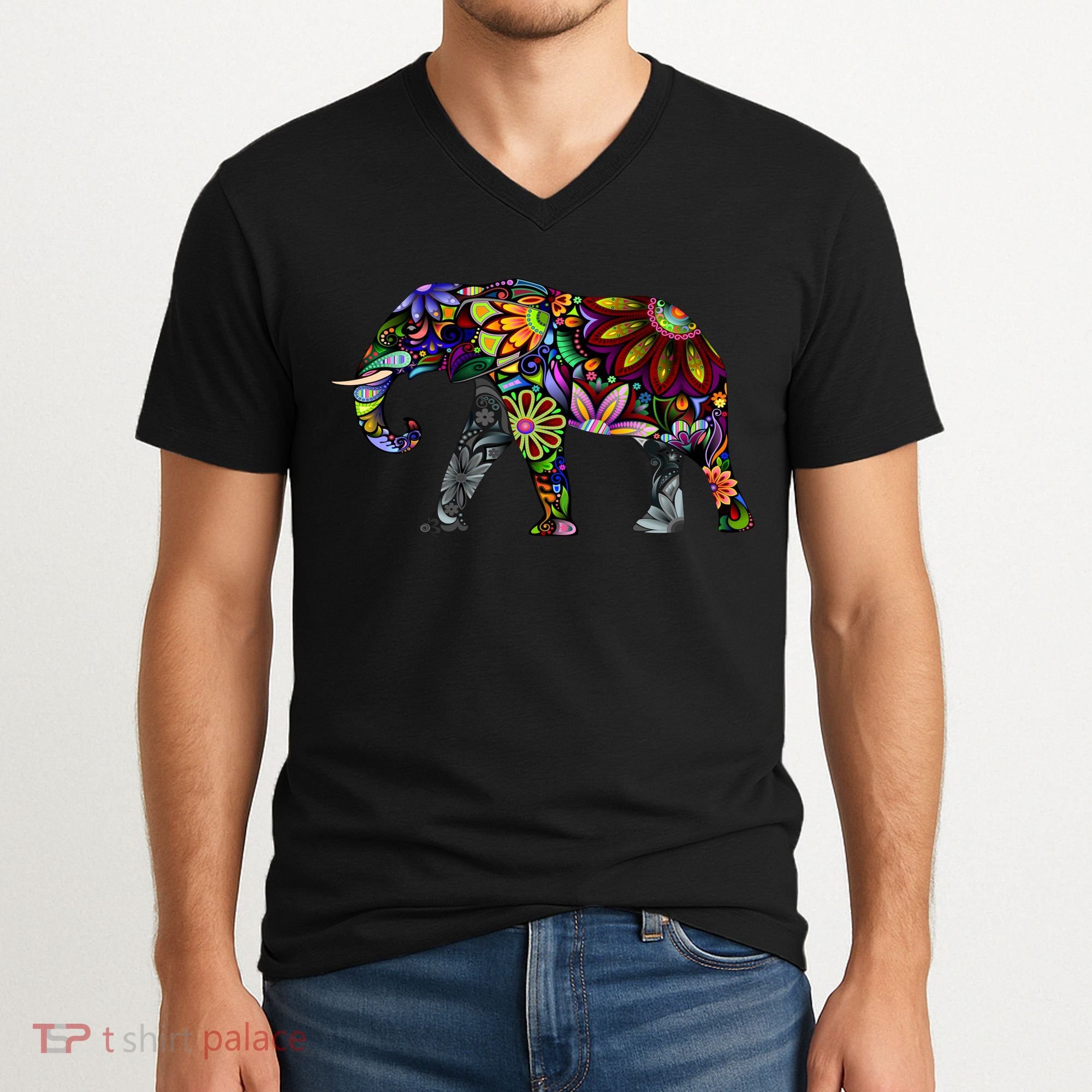 Cheerful Elephant V-Neck T-Shirt