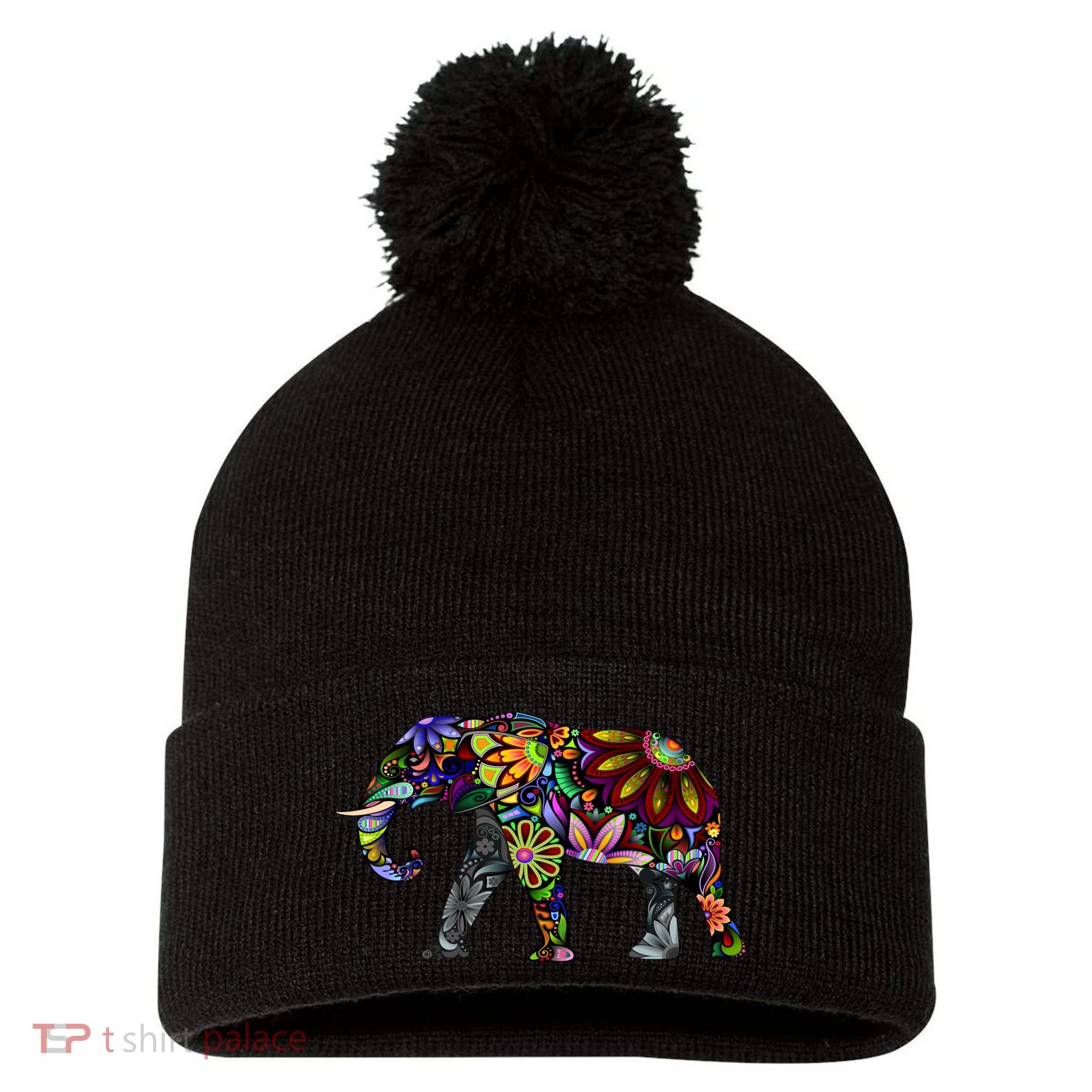 Cheerful Elephant Pom Pom 12in Knit Beanie