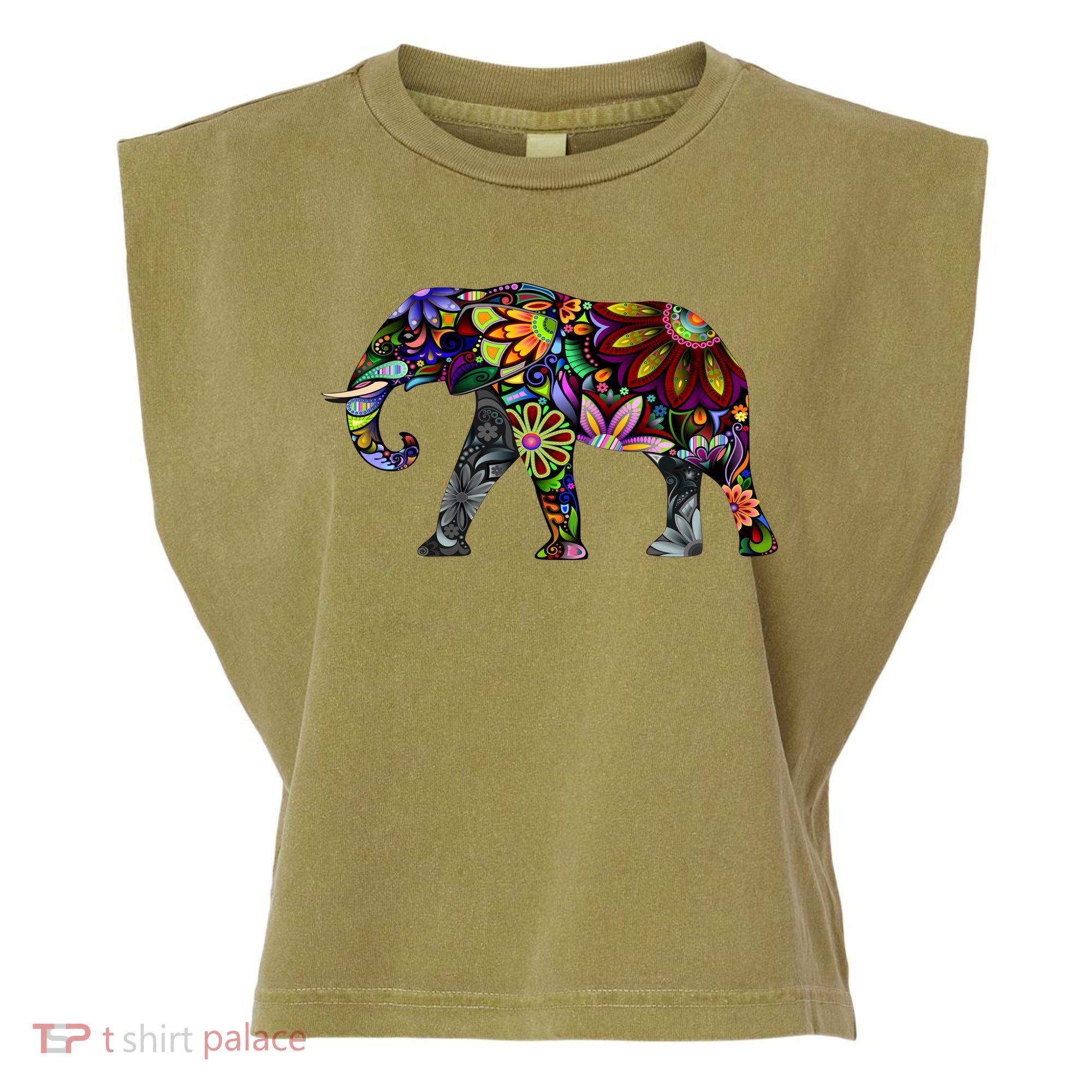 Cheerful Elephant Garment-Dyed Women's Muscle Tee