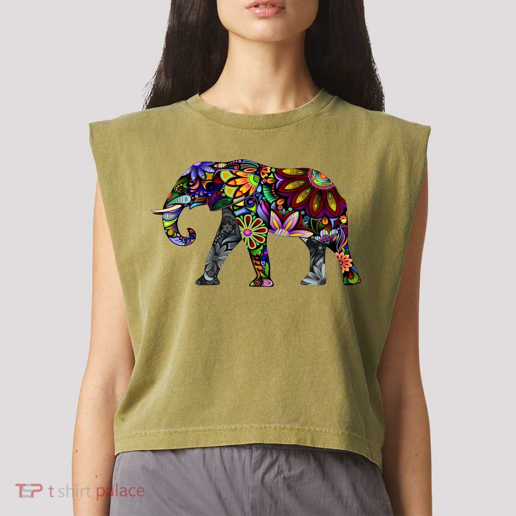 Cheerful Elephant Garment-Dyed Women's Muscle Tee