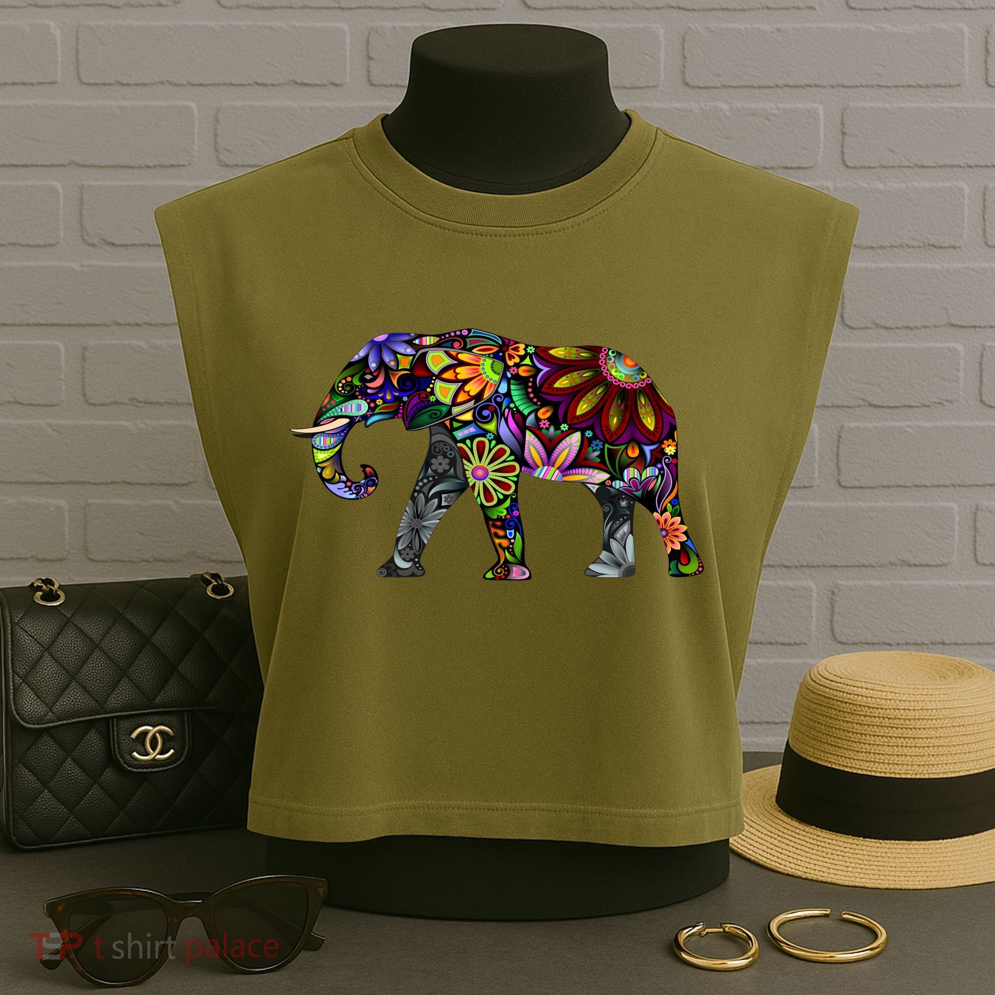 Cheerful Elephant Garment-Dyed Women's Muscle Tee