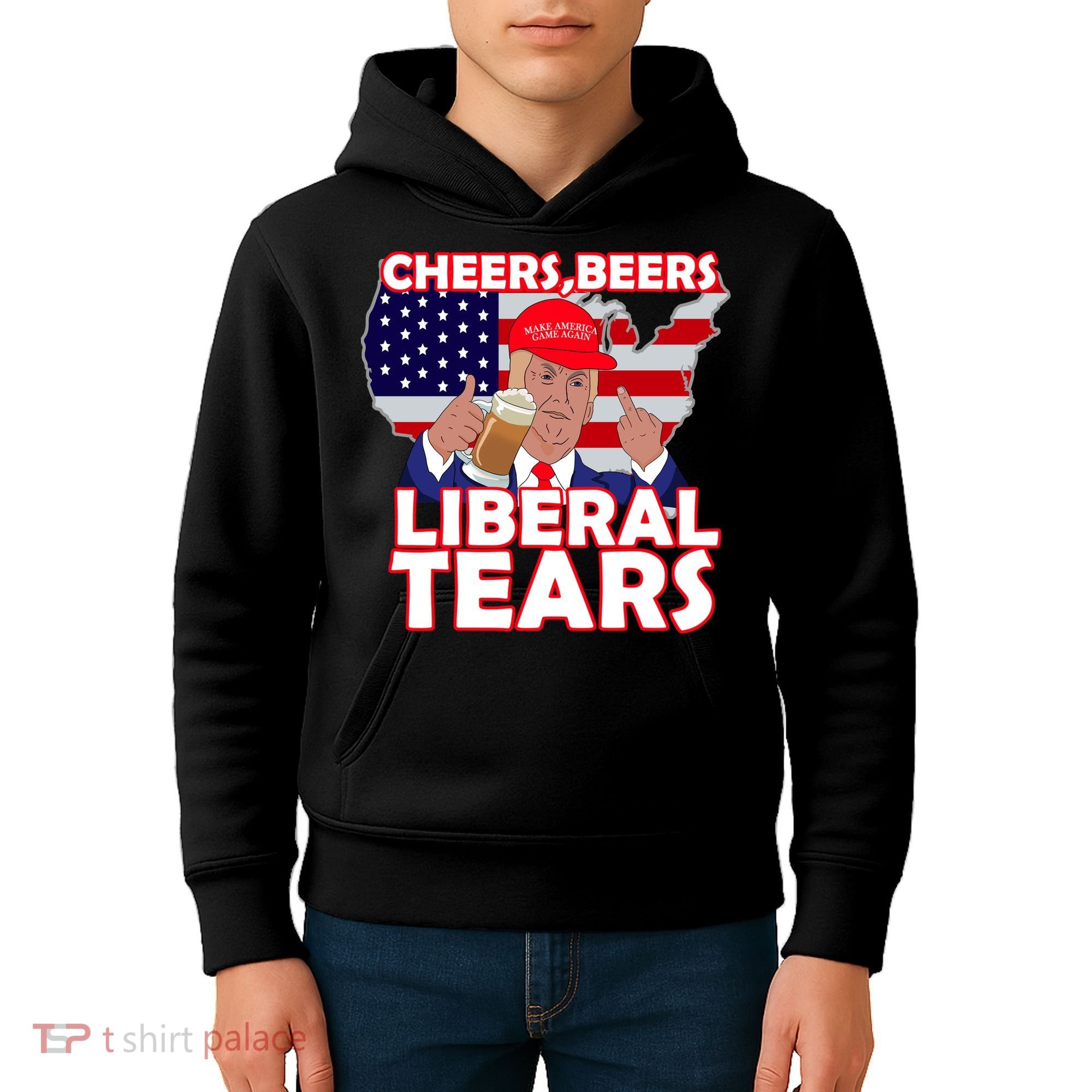 Cheers Beers Liberal Tears Pro Trump Kids Hoodie