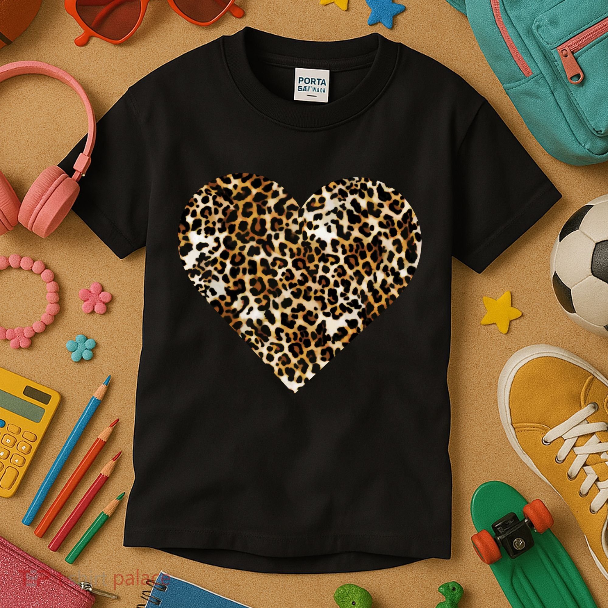 Cheetah Print Heart Kids T-Shirt