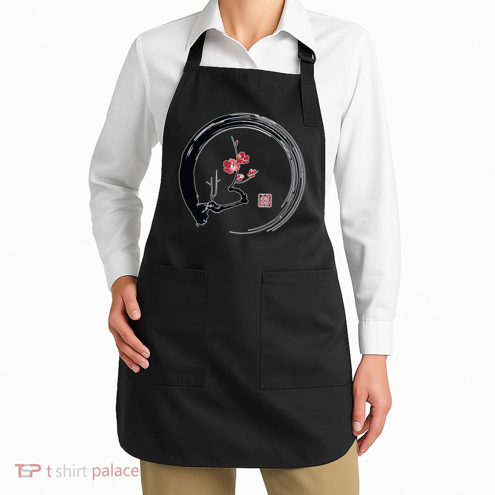 Cherry Blossom Japanese Ink Painting Apron