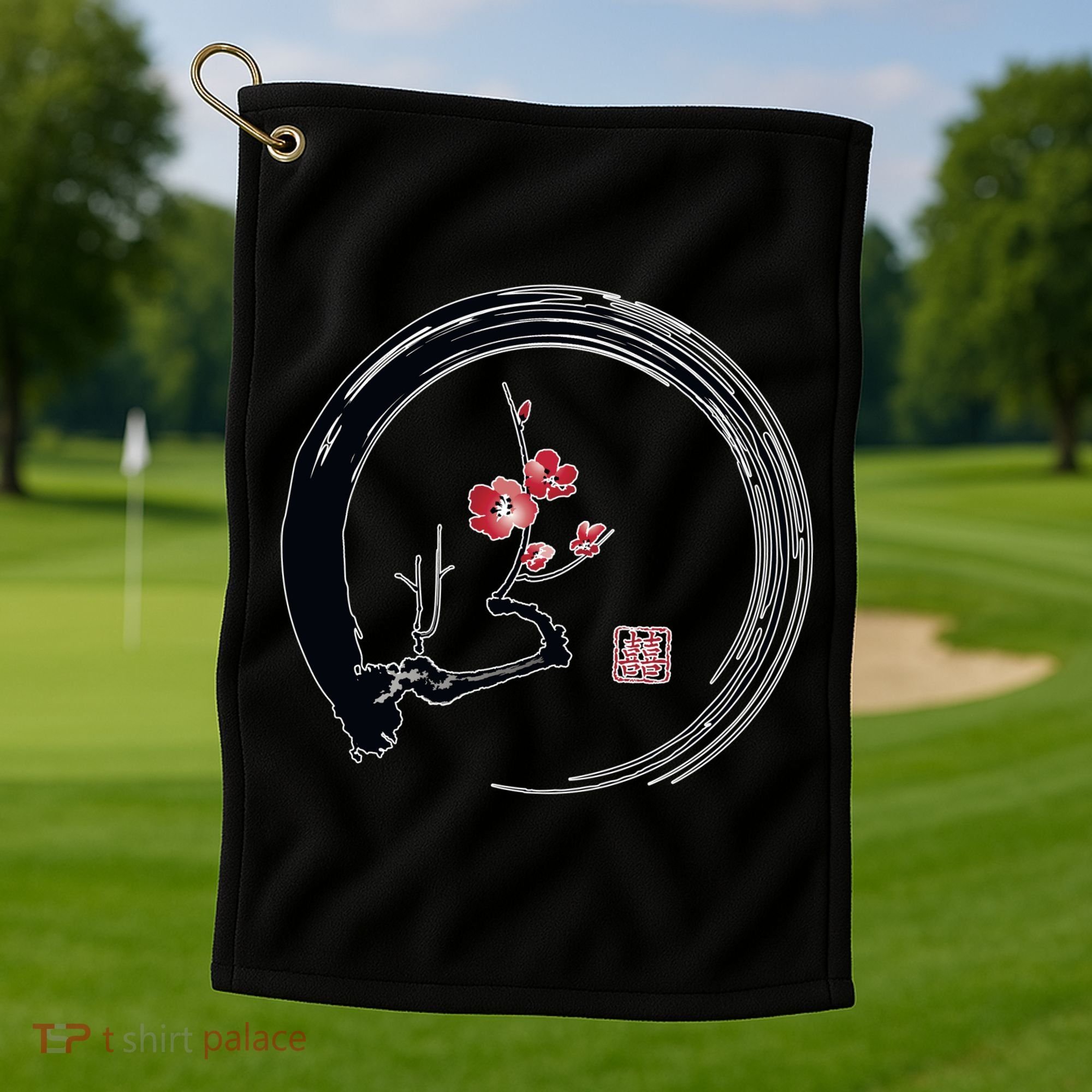 Cherry Blossom Japanese Ink Painting Golf Towel