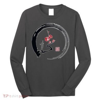 Cherry Blossom Japanese Ink Painting Long Sleeve Shirt
