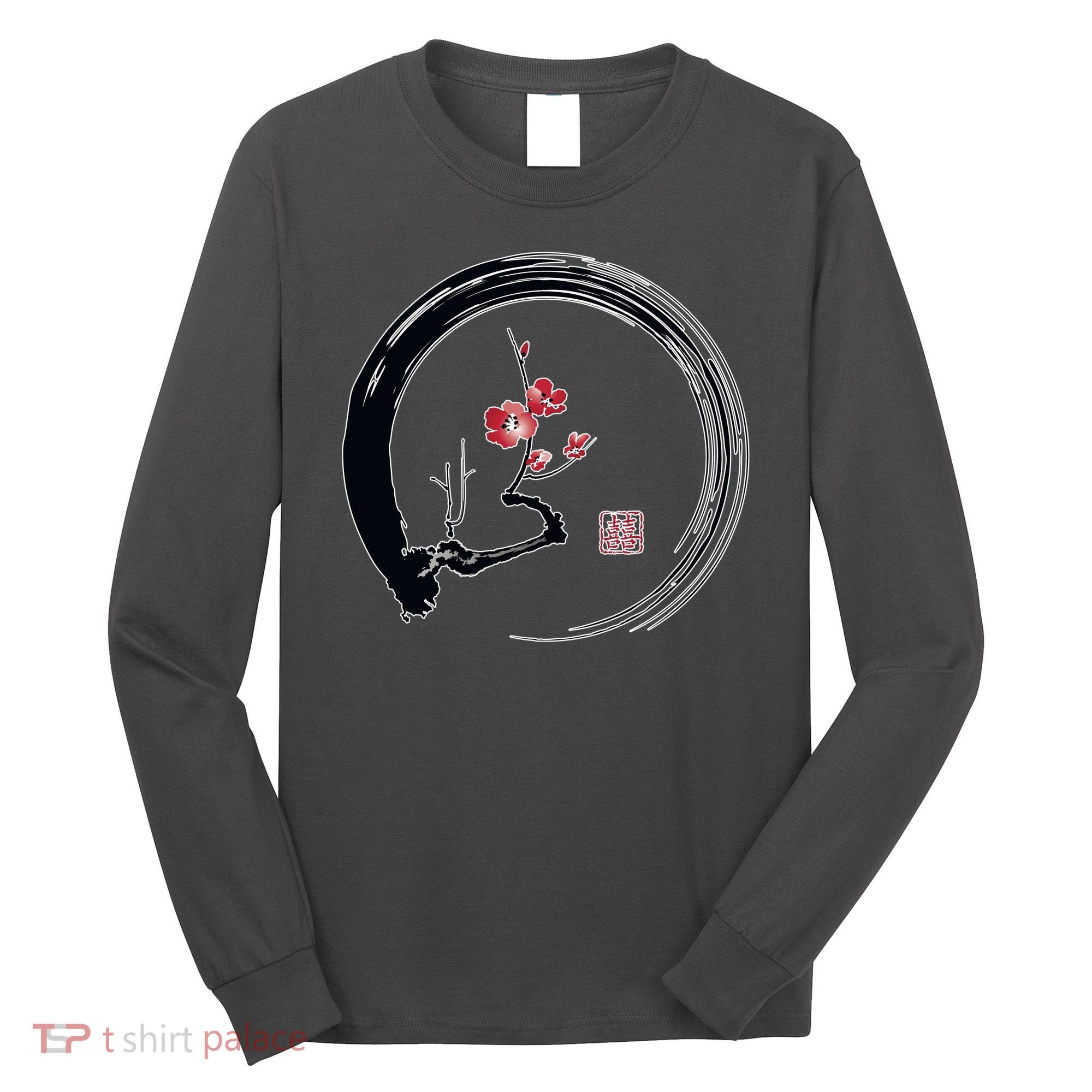 Cherry Blossom Japanese Ink Painting Long Sleeve Shirt