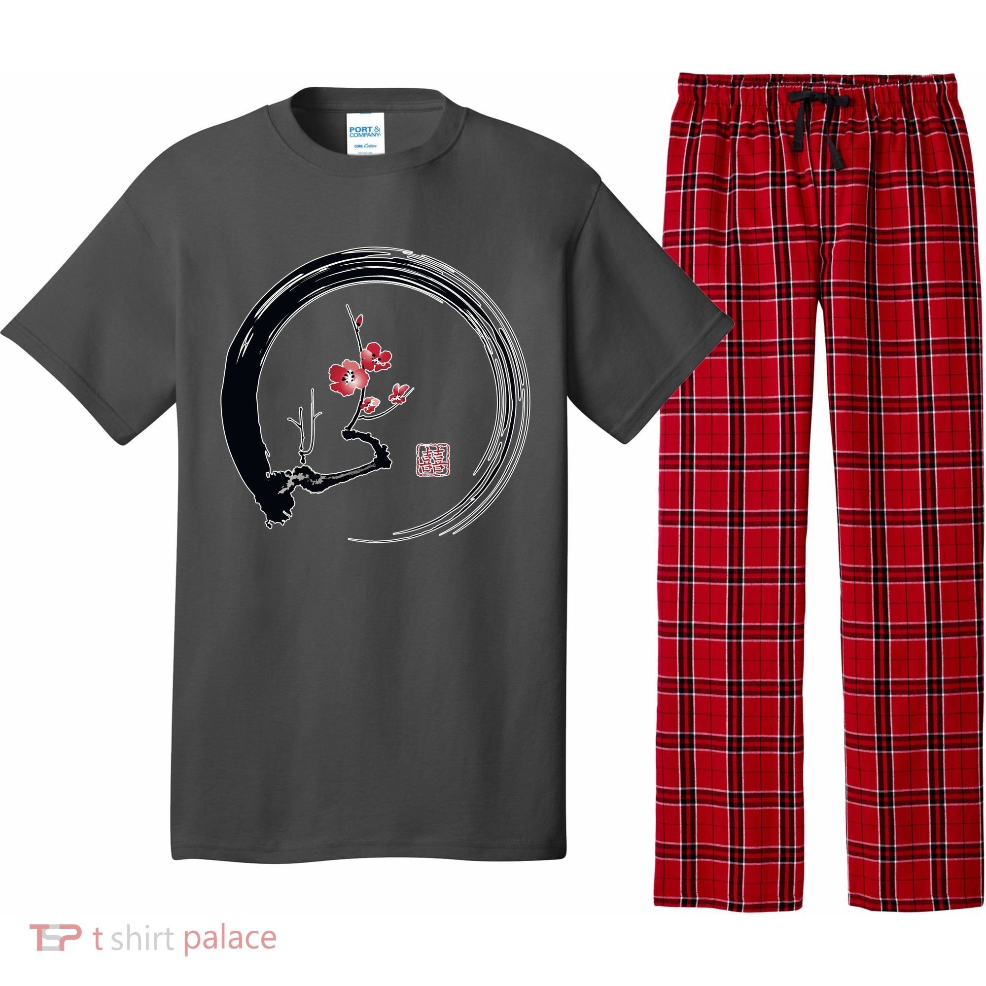 Cherry Blossom Japanese Ink Painting Pajama Set