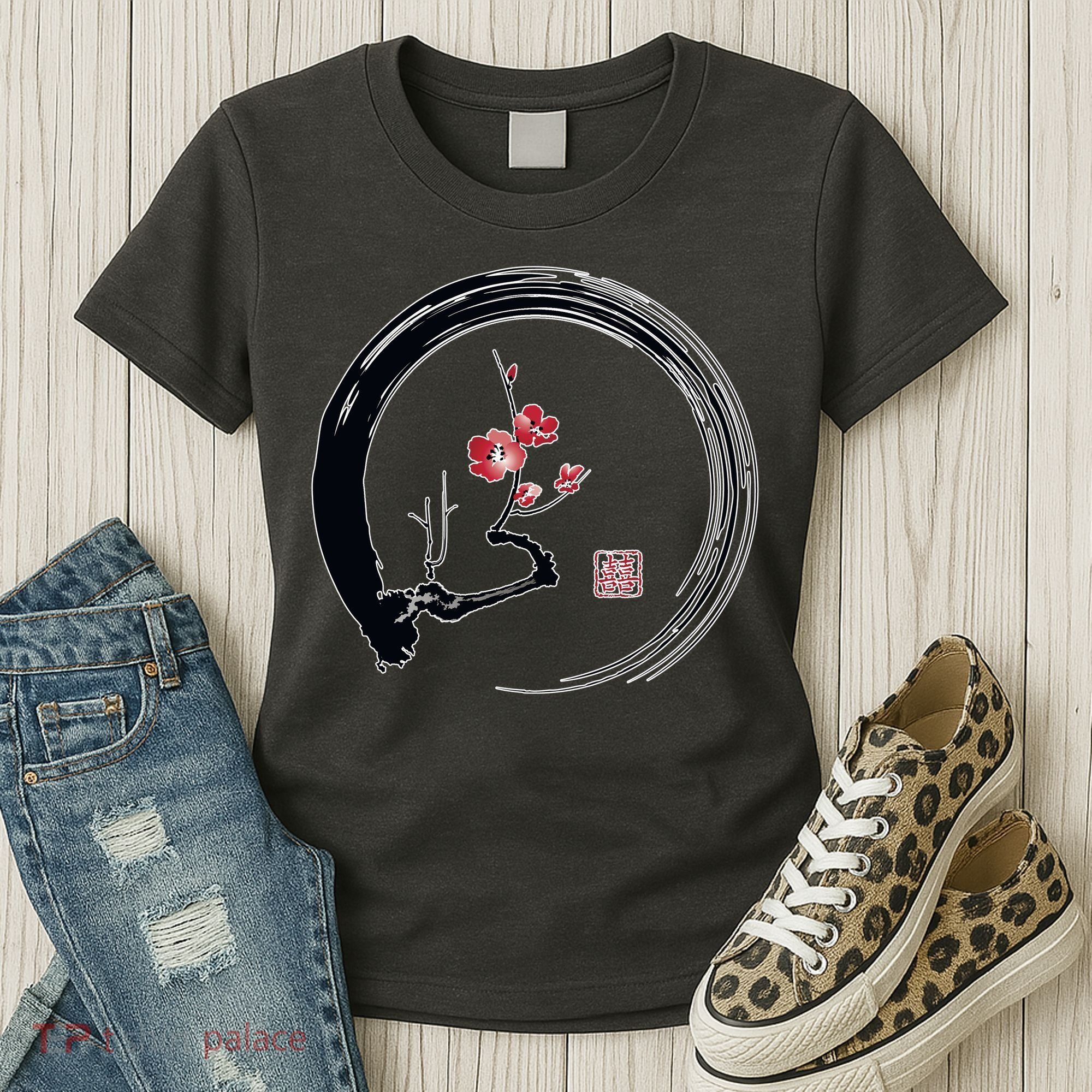 Cherry Blossom Japanese Ink Painting Women's T-Shirt
