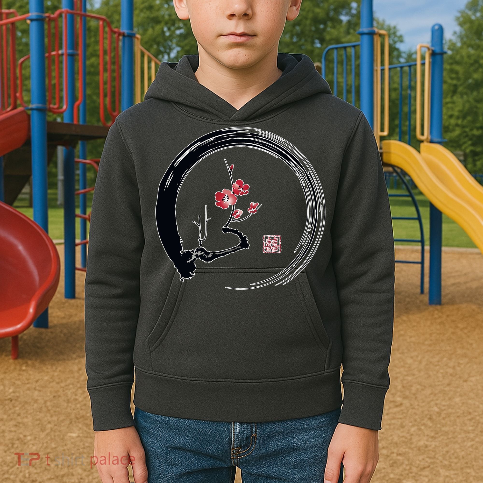 Cherry Blossom Japanese Ink Painting Kids Hoodie