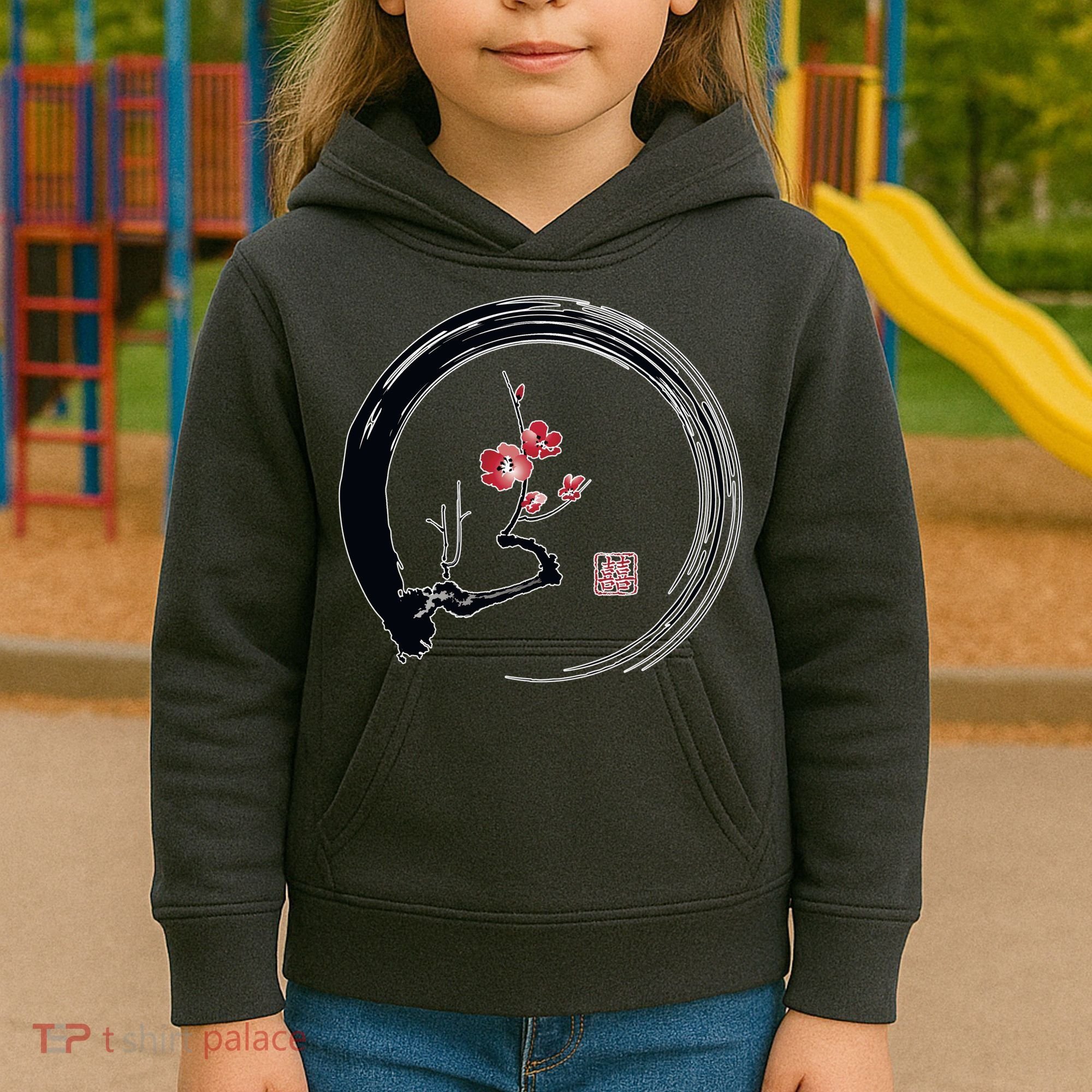 Cherry Blossom Japanese Ink Painting Kids Hoodie