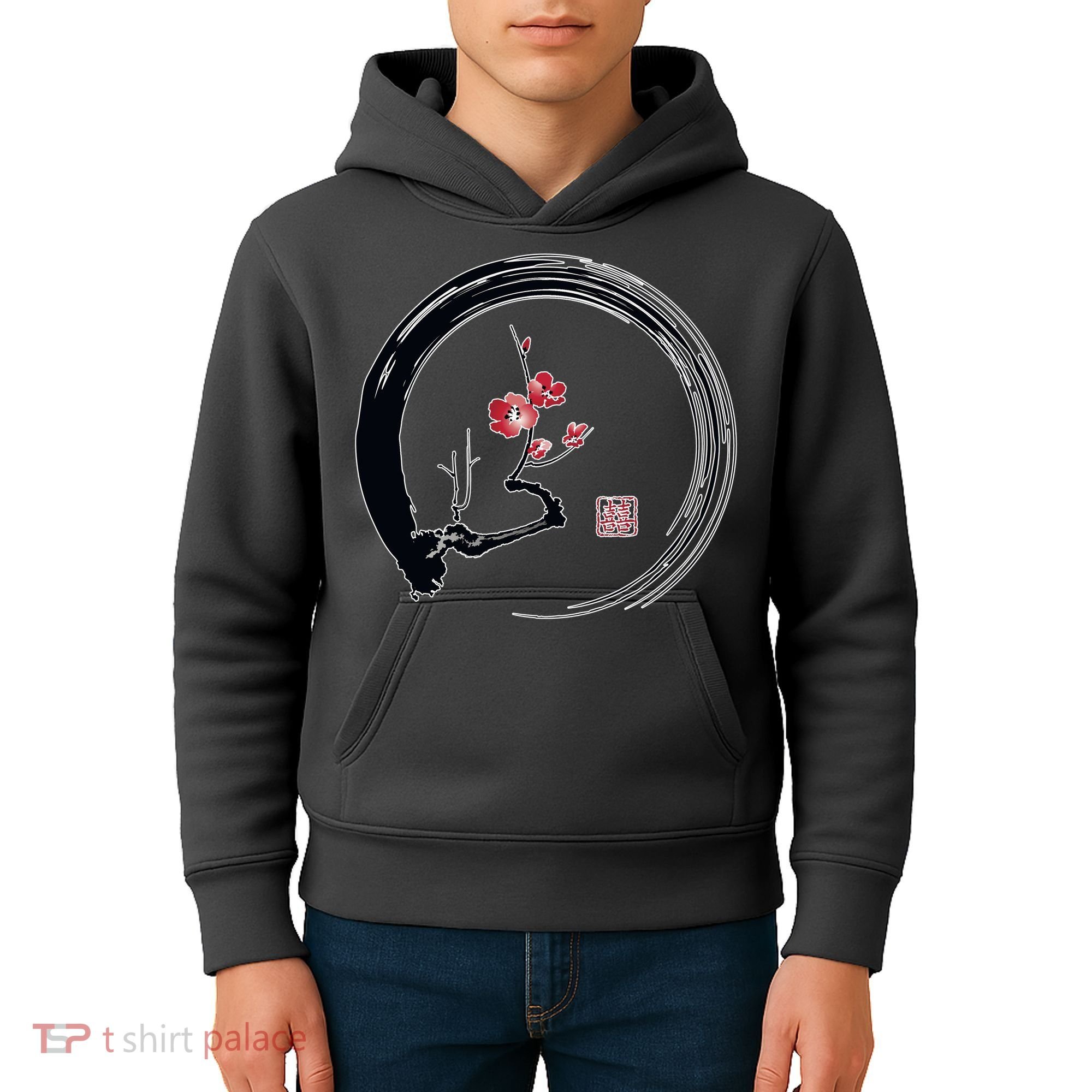 Cherry Blossom Japanese Ink Painting Kids Hoodie