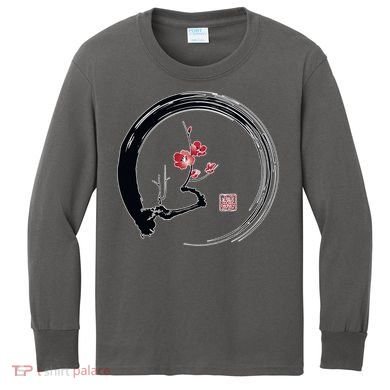 Cherry Blossom Japanese Ink Painting Kids Long Sleeve Shirt