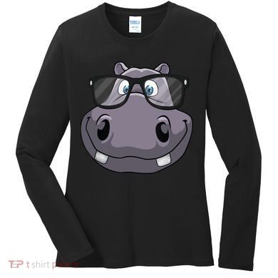 Cool Hippo For Reading Hippopotamus Zoo Women's Long Sleeve Shirt
