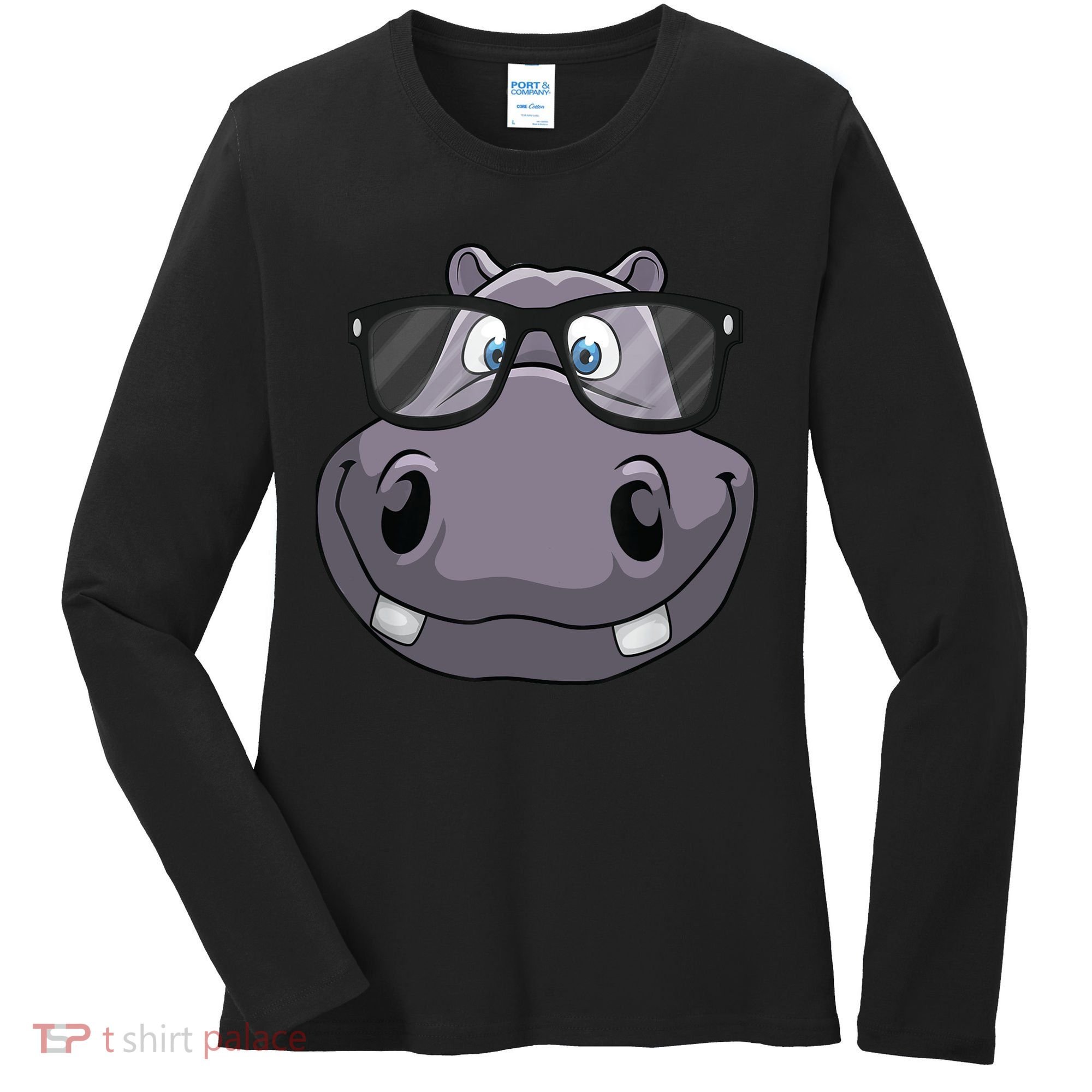 Cool Hippo For Reading Hippopotamus Zoo Women's Long Sleeve Shirt