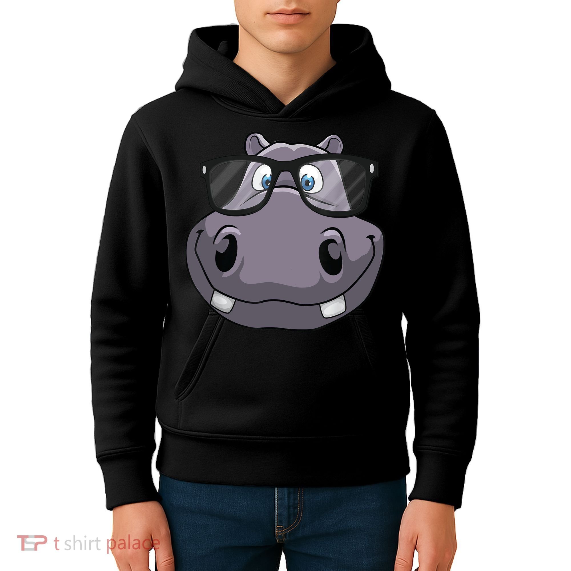 Cool Hippo For Reading Hippopotamus Zoo Kids Hoodie