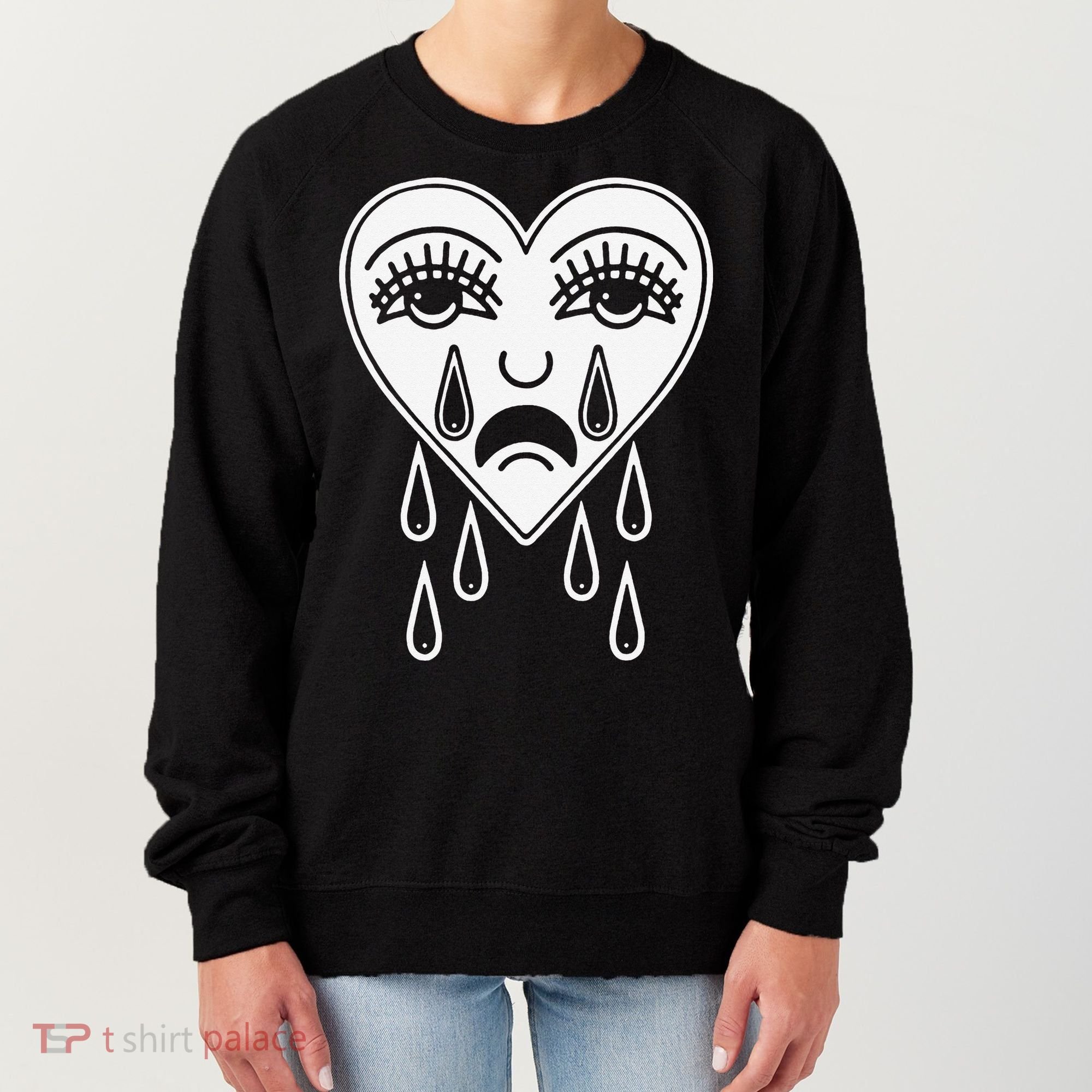 Crying Heart Flash Alternative Traditional Tattoo Artist Emo Women's Sweatshirt