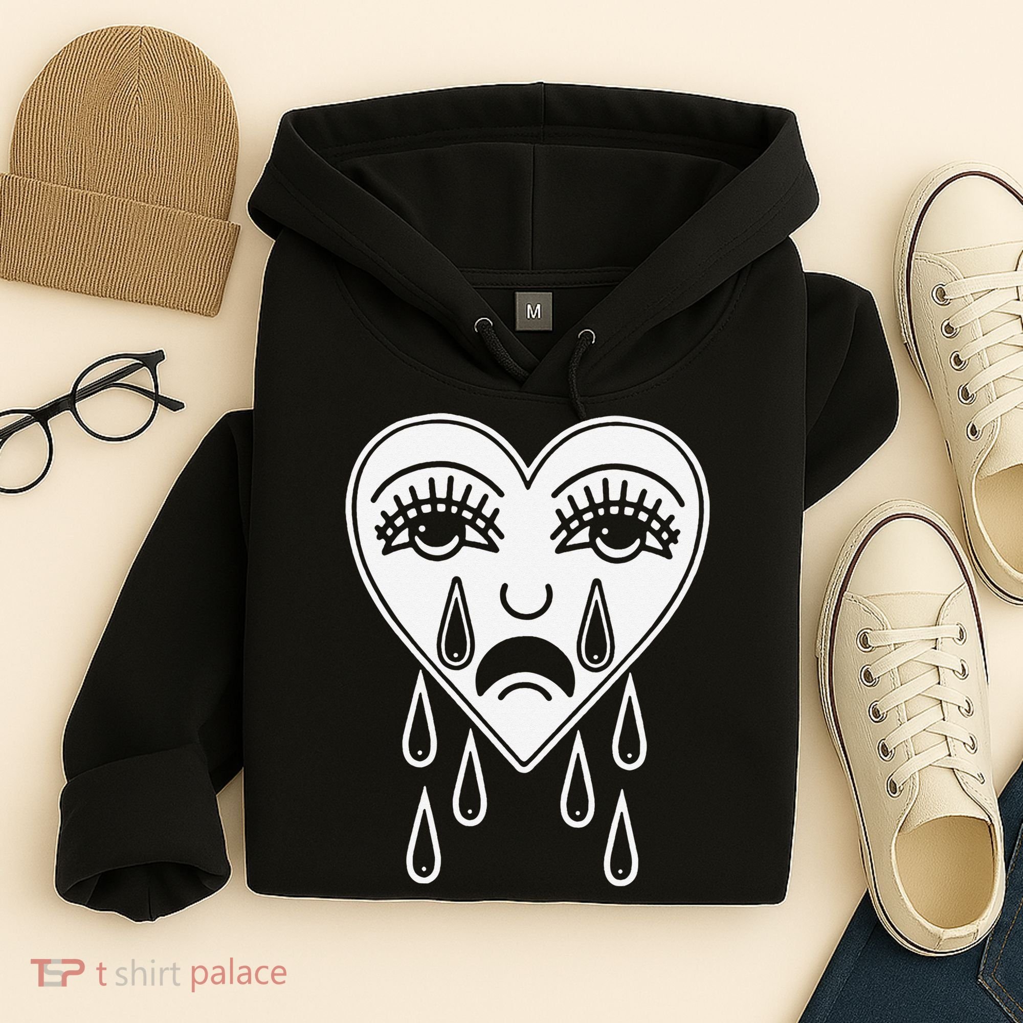 Crying Heart Flash Alternative Traditional Tattoo Artist Emo Hoodie