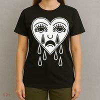 Crying Heart Flash Alternative Traditional Tattoo Artist Emo T-Shirt thumb 4