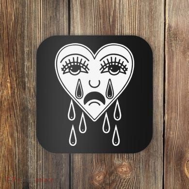 Crying Heart Flash Alternative Traditional Tattoo Artist Emo Coaster