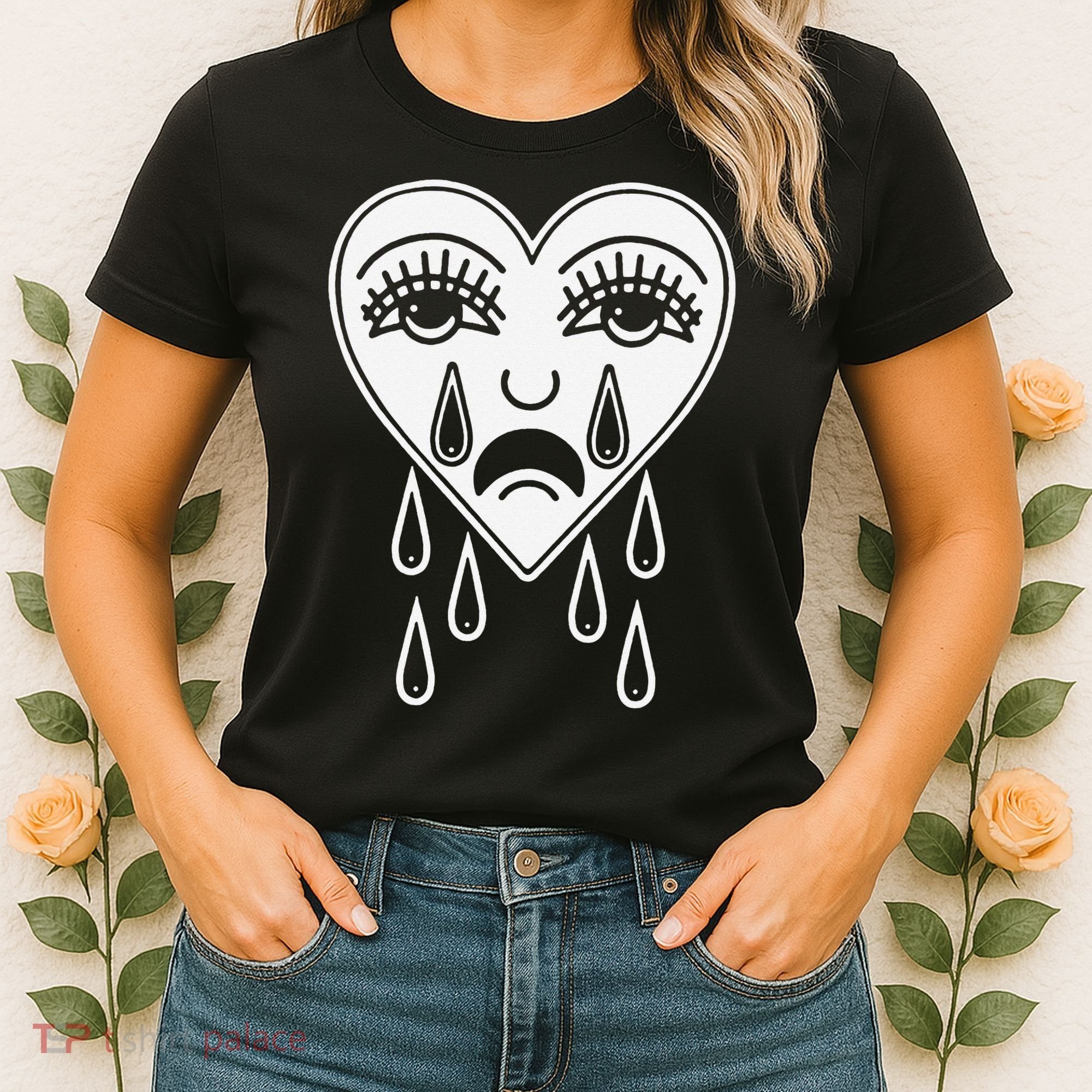 Crying Heart Flash Alternative Traditional Tattoo Artist Emo Women's T-Shirt