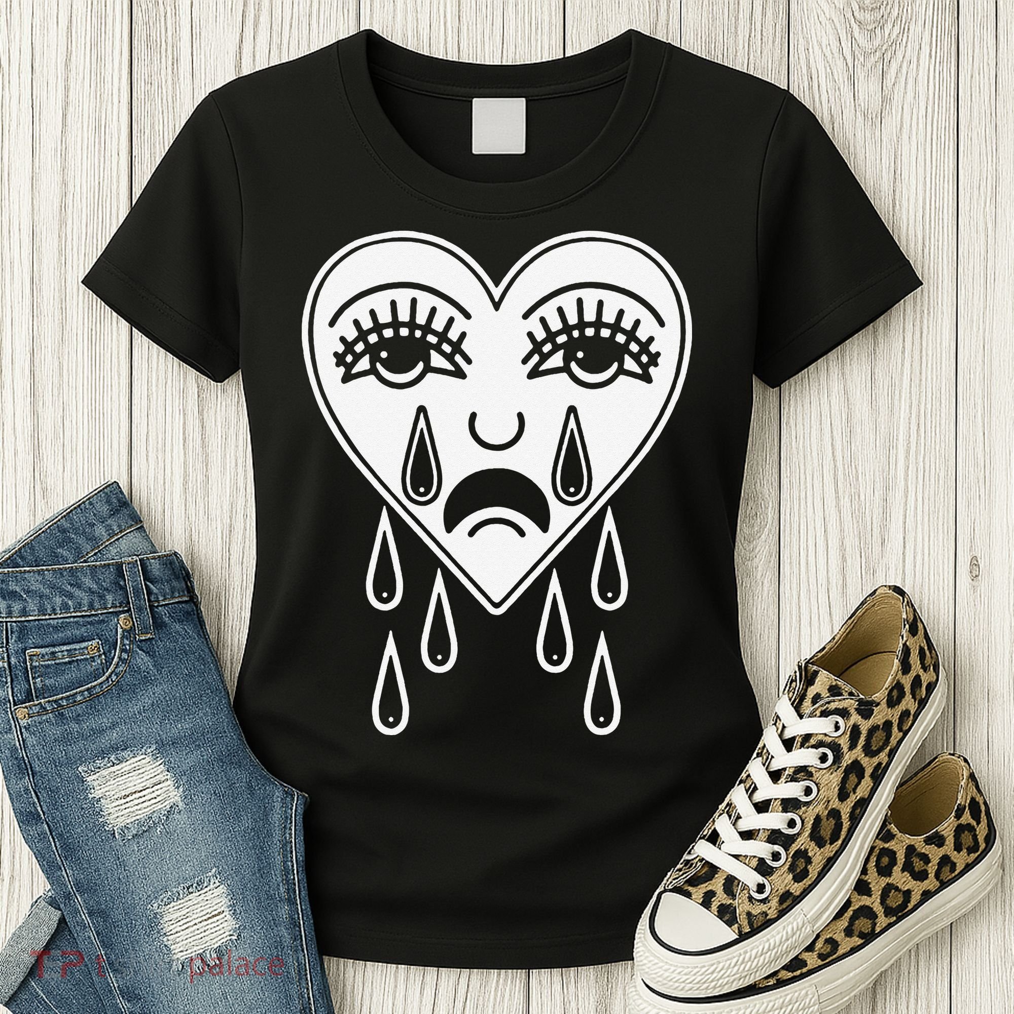 Crying Heart Flash Alternative Traditional Tattoo Artist Emo Women's T-Shirt