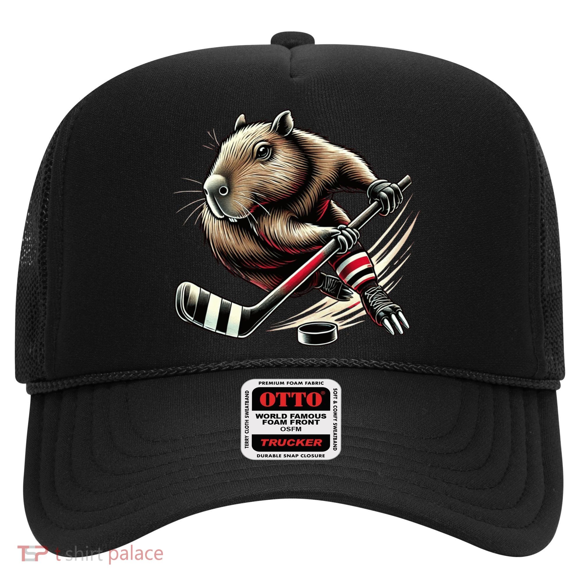 Capybara Hockey Funny Ice Hockey Player Gift Hat
