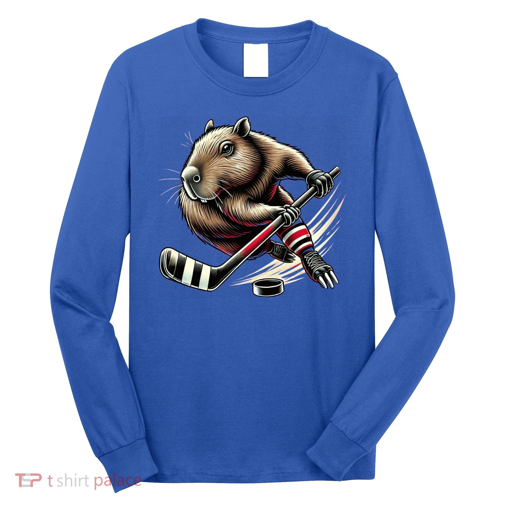 Capybara Hockey Funny Ice Hockey Player Gift Long Sleeve Shirt