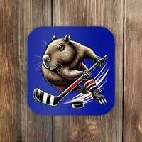 Capybara Hockey Funny Ice Hockey Player Gift Coaster thumb 0