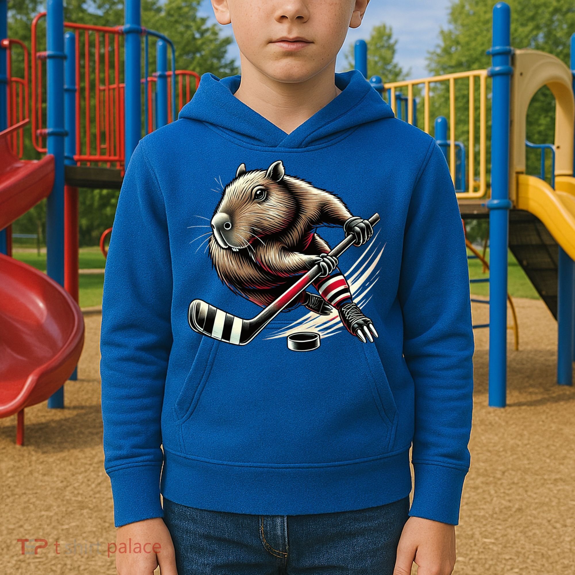 Capybara Hockey Funny Ice Hockey Player Gift Kids Hoodie