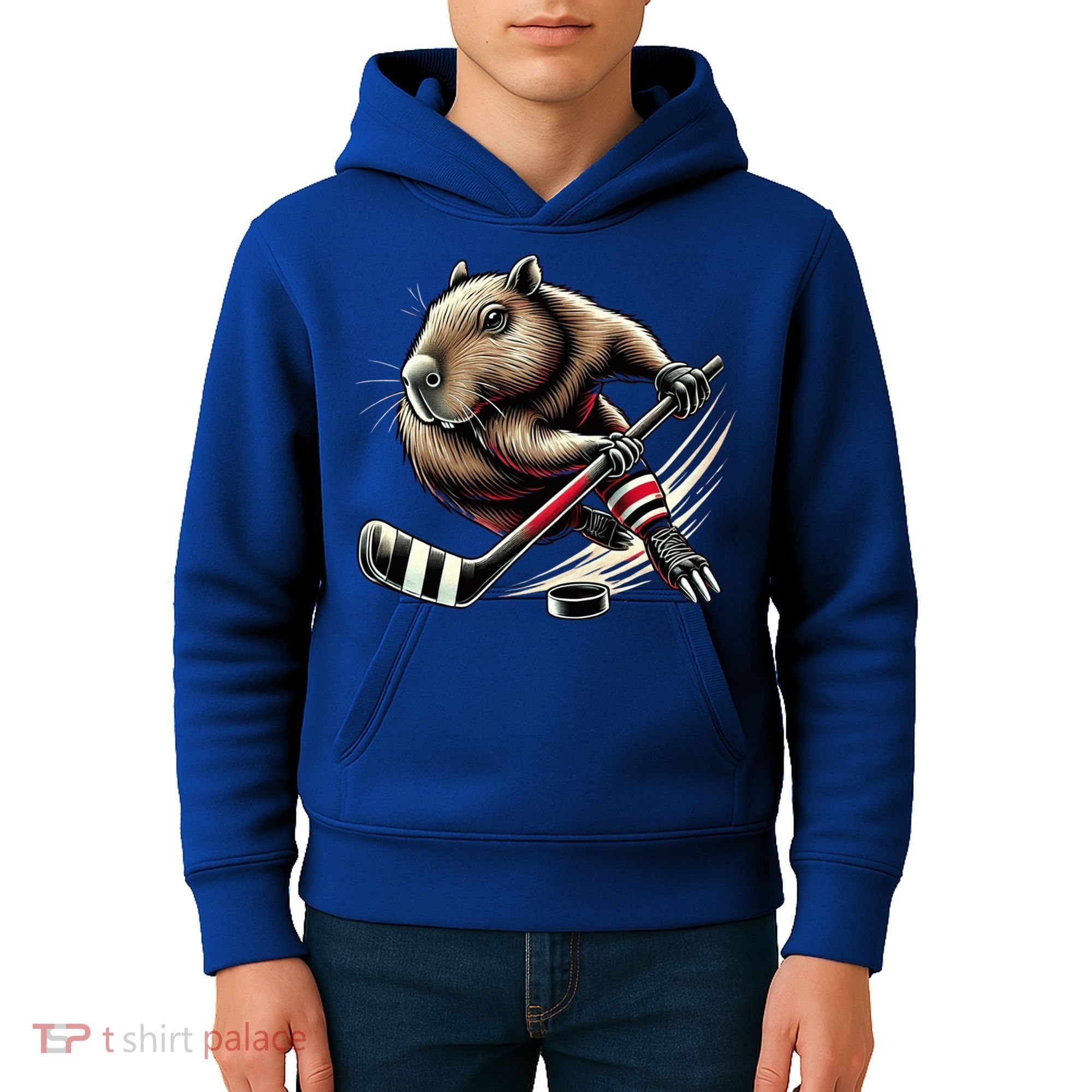 Capybara Hockey Funny Ice Hockey Player Gift Kids Hoodie